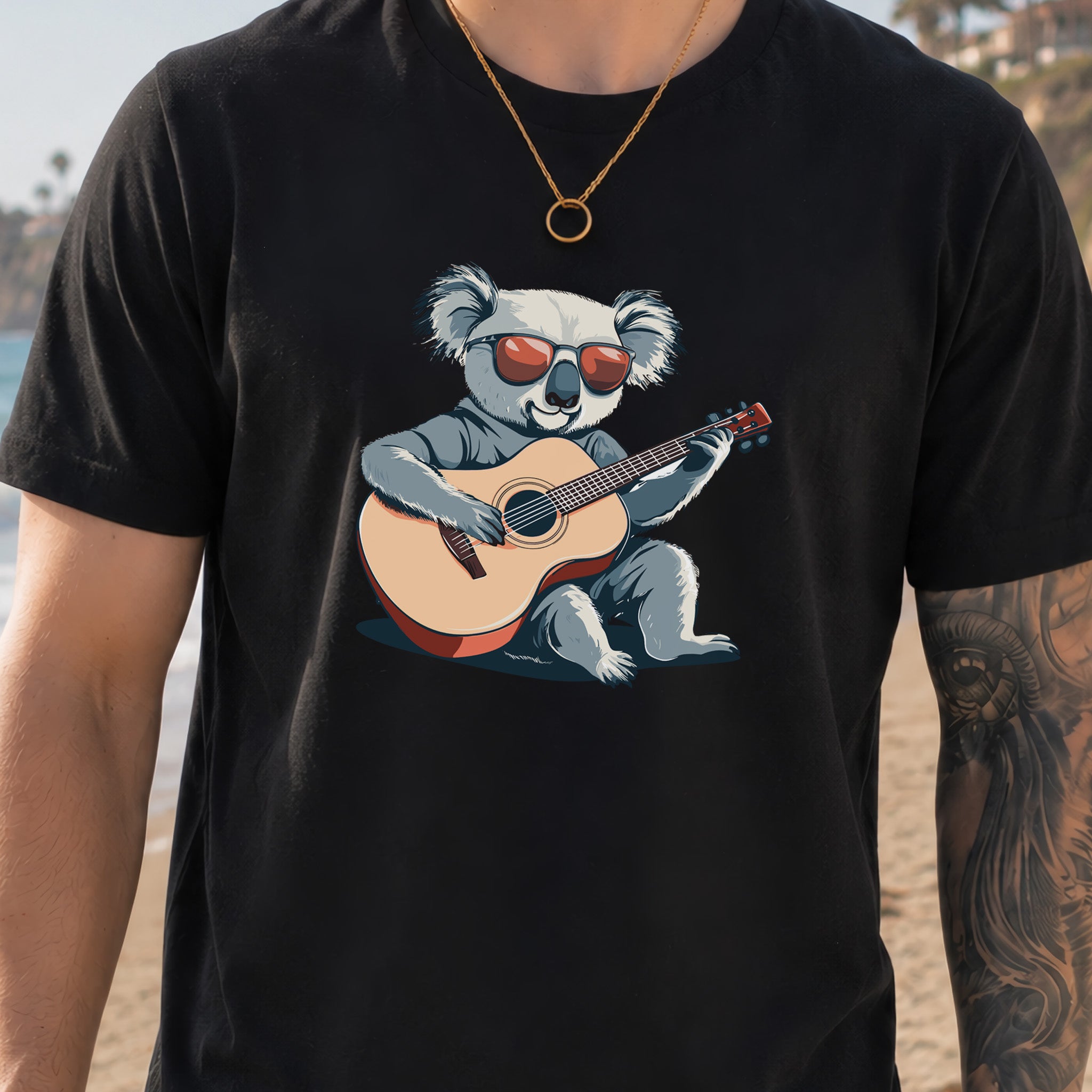 Koala Playing Guitar Retro Vibes T-Shirt