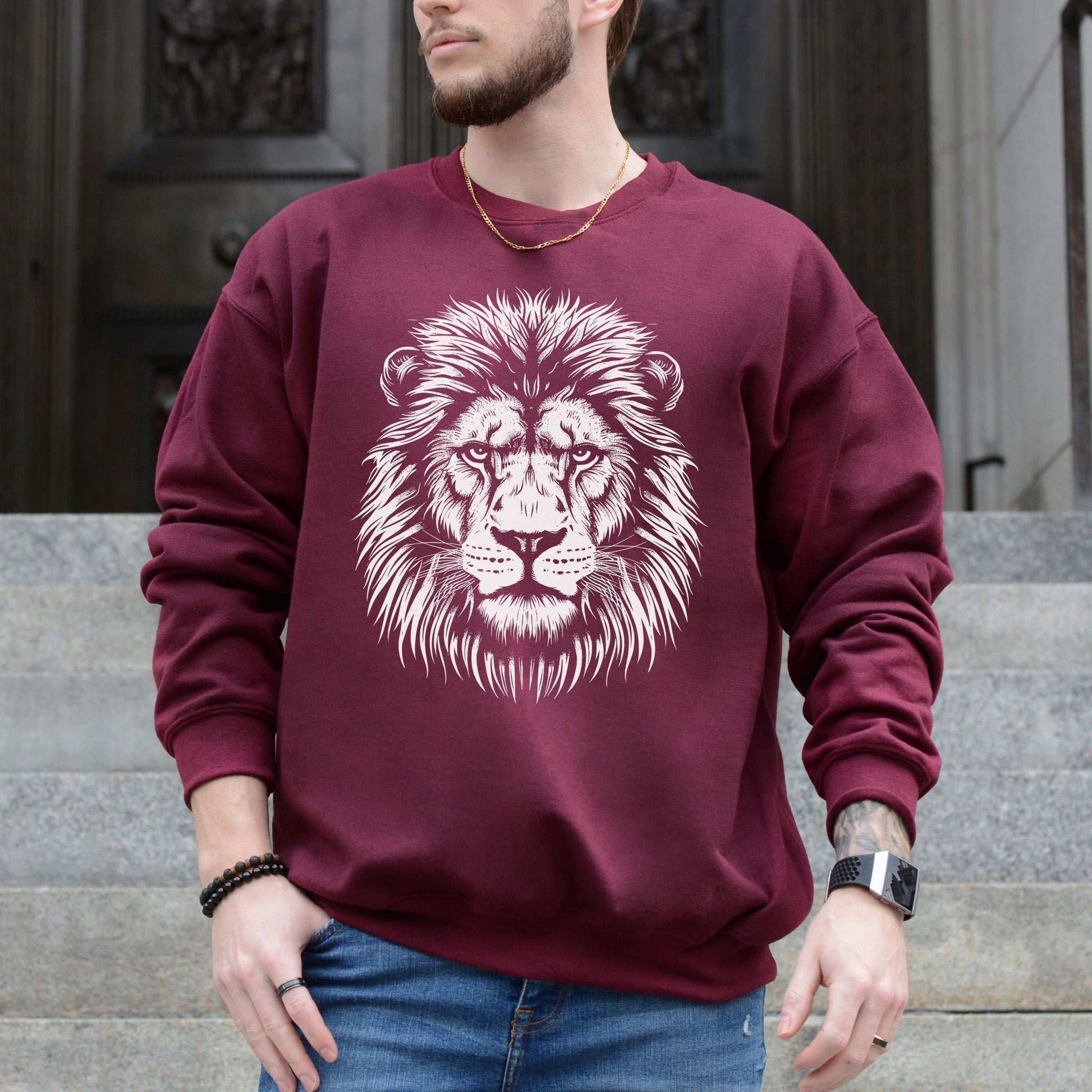 Lion Face Sweatshirt – Hand-Drawn Jungle King with Alpha Energy
