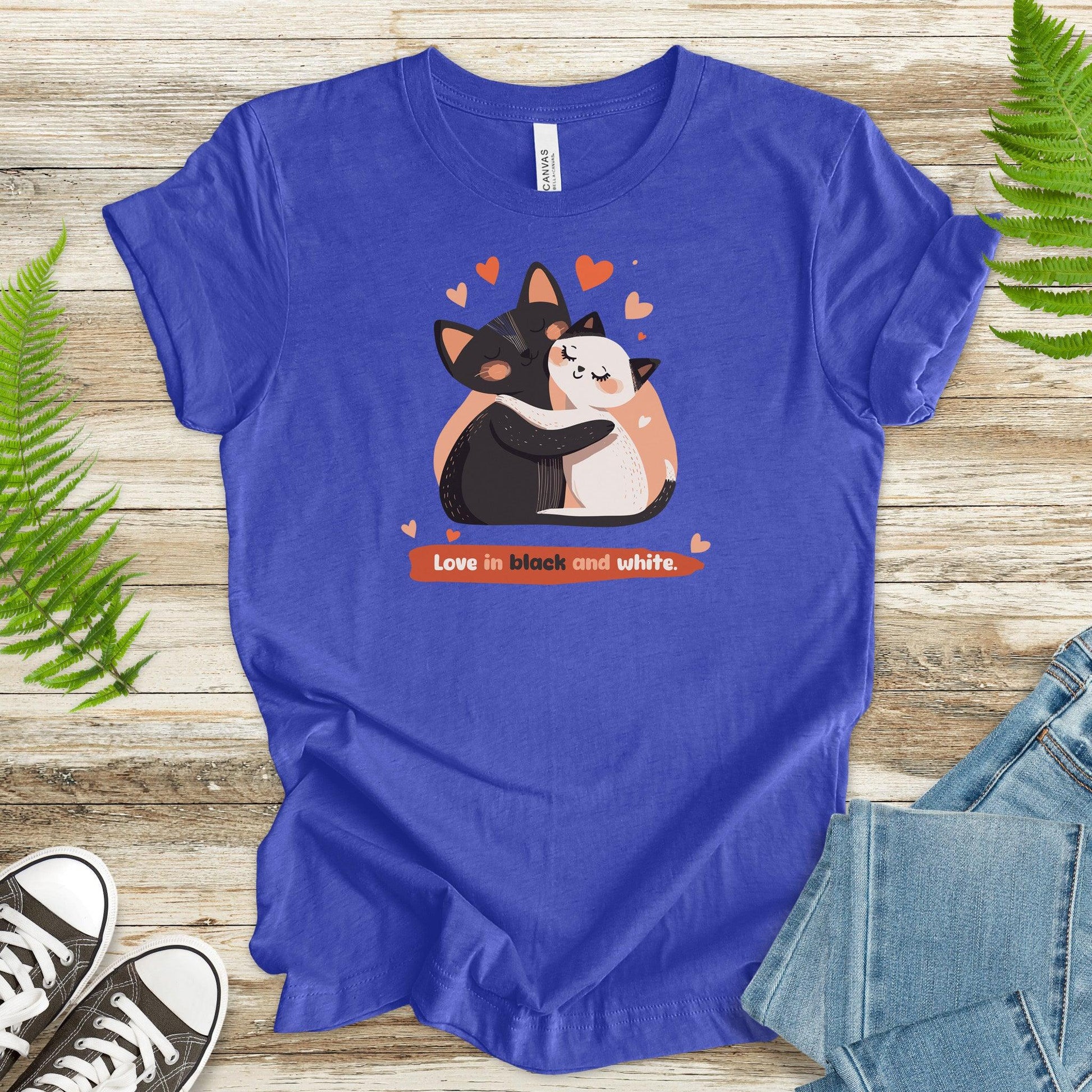 Cute Hugging Cats T-Shirt Love in Black & White - TShirtree