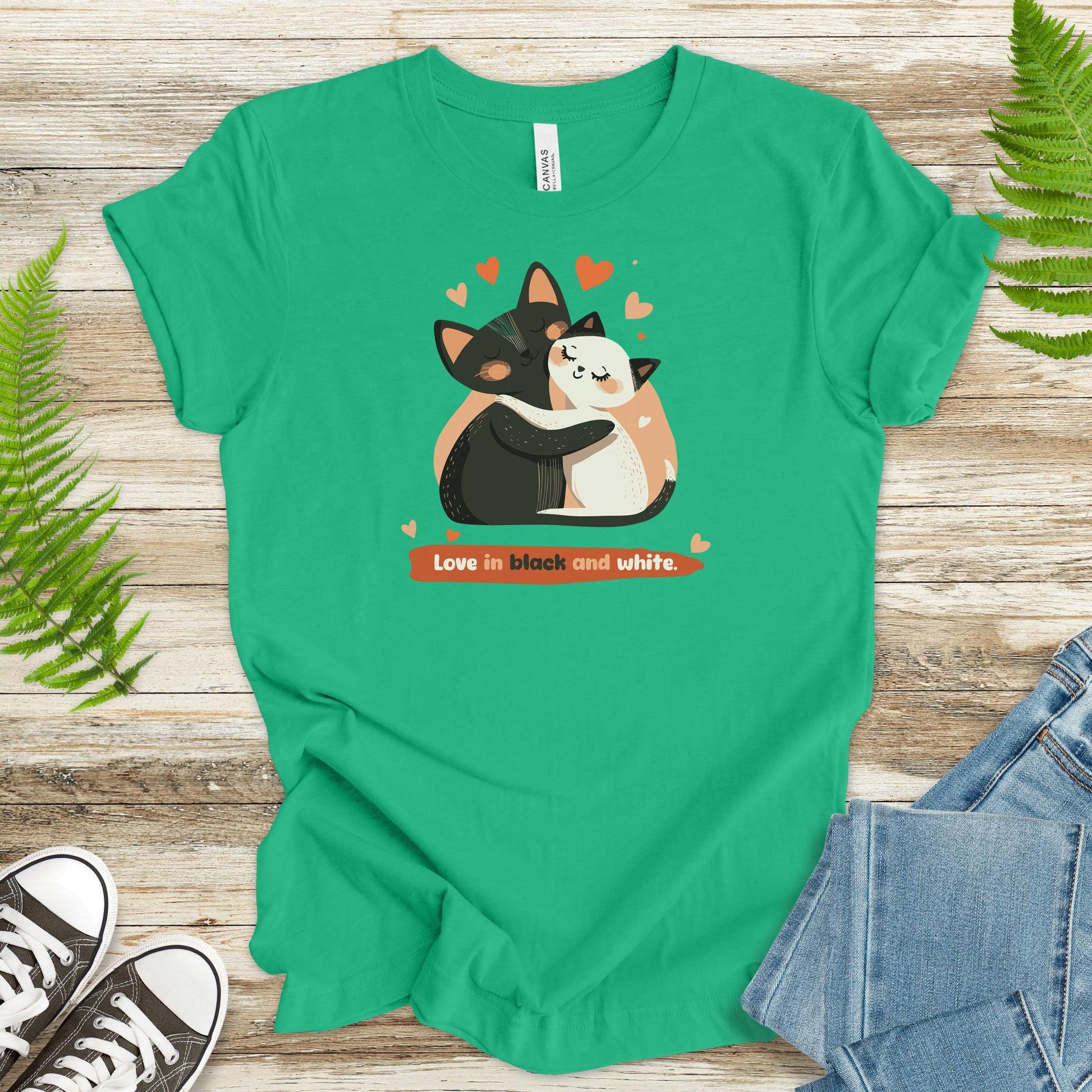 Cute Hugging Cats T-Shirt Love in Black & White - TShirtree