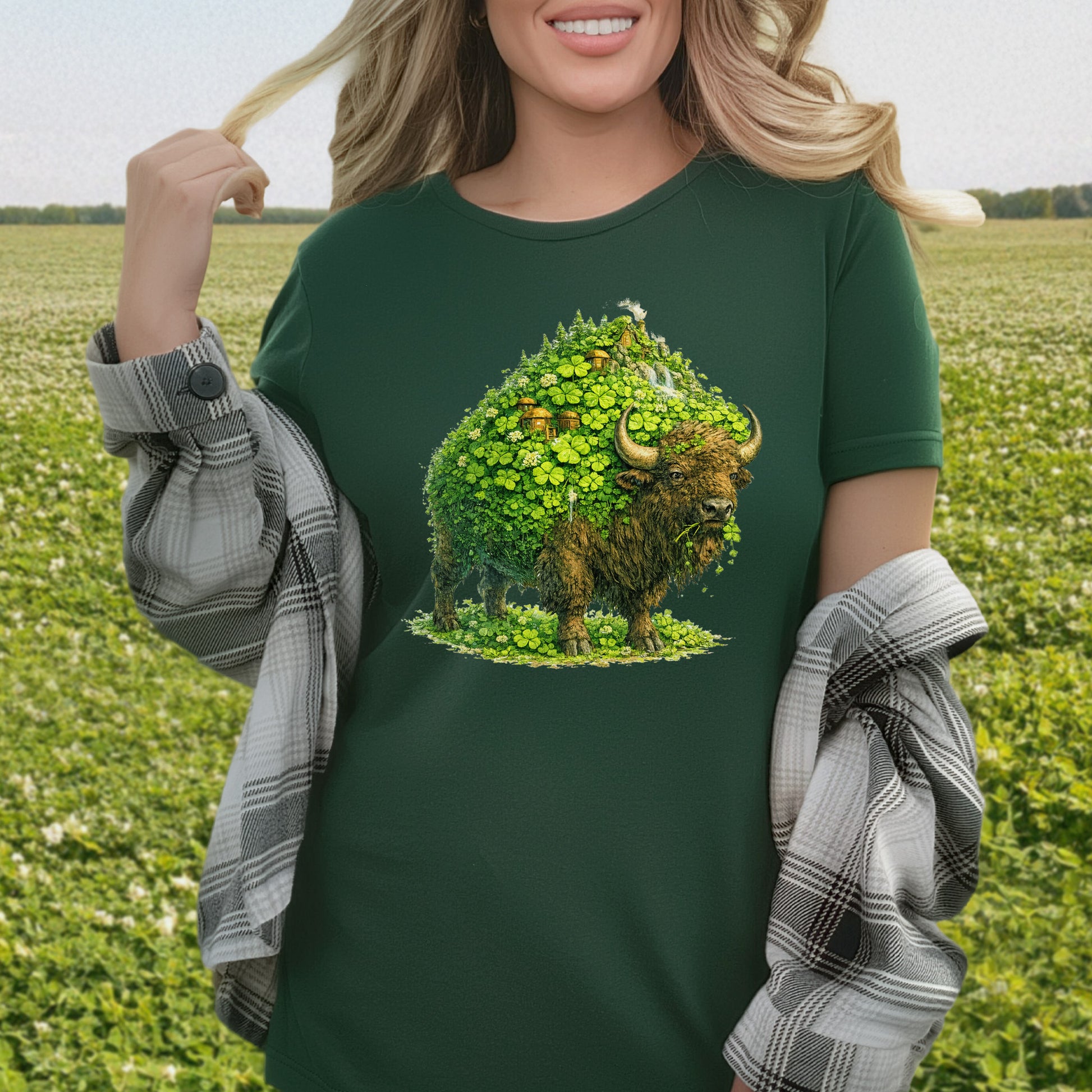Emerald Bison T-Shirt – Lucky Clover Buffalo Tee for St. Patrick’s Day