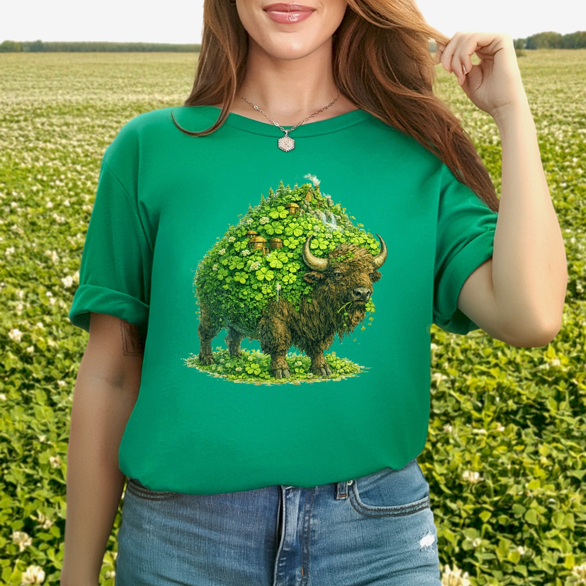 Emerald Bison T-Shirt – Lucky Clover Buffalo Tee for St. Patrick’s Day