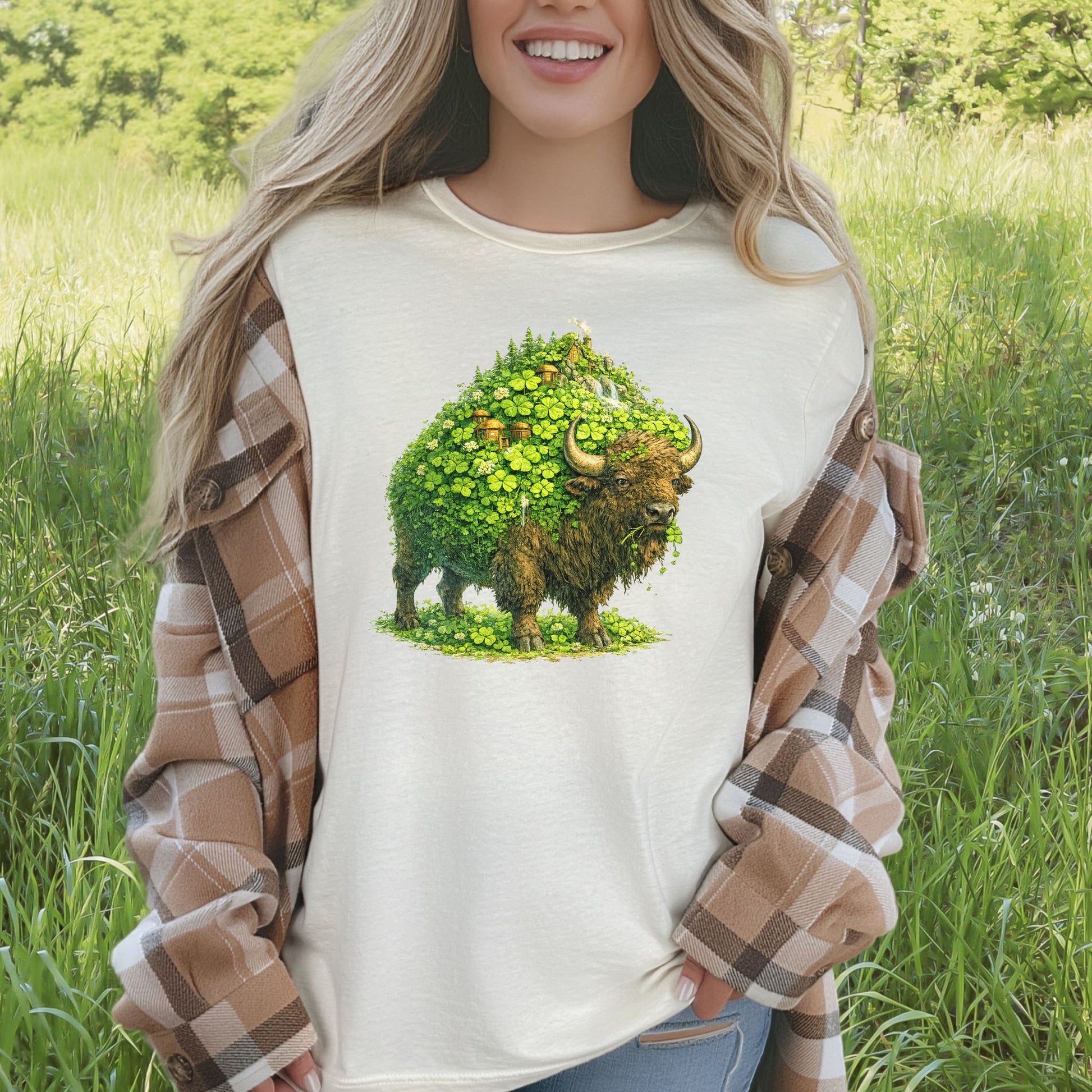 Emerald Bison T-Shirt – Lucky Clover Buffalo Tee for St. Patrick’s Day