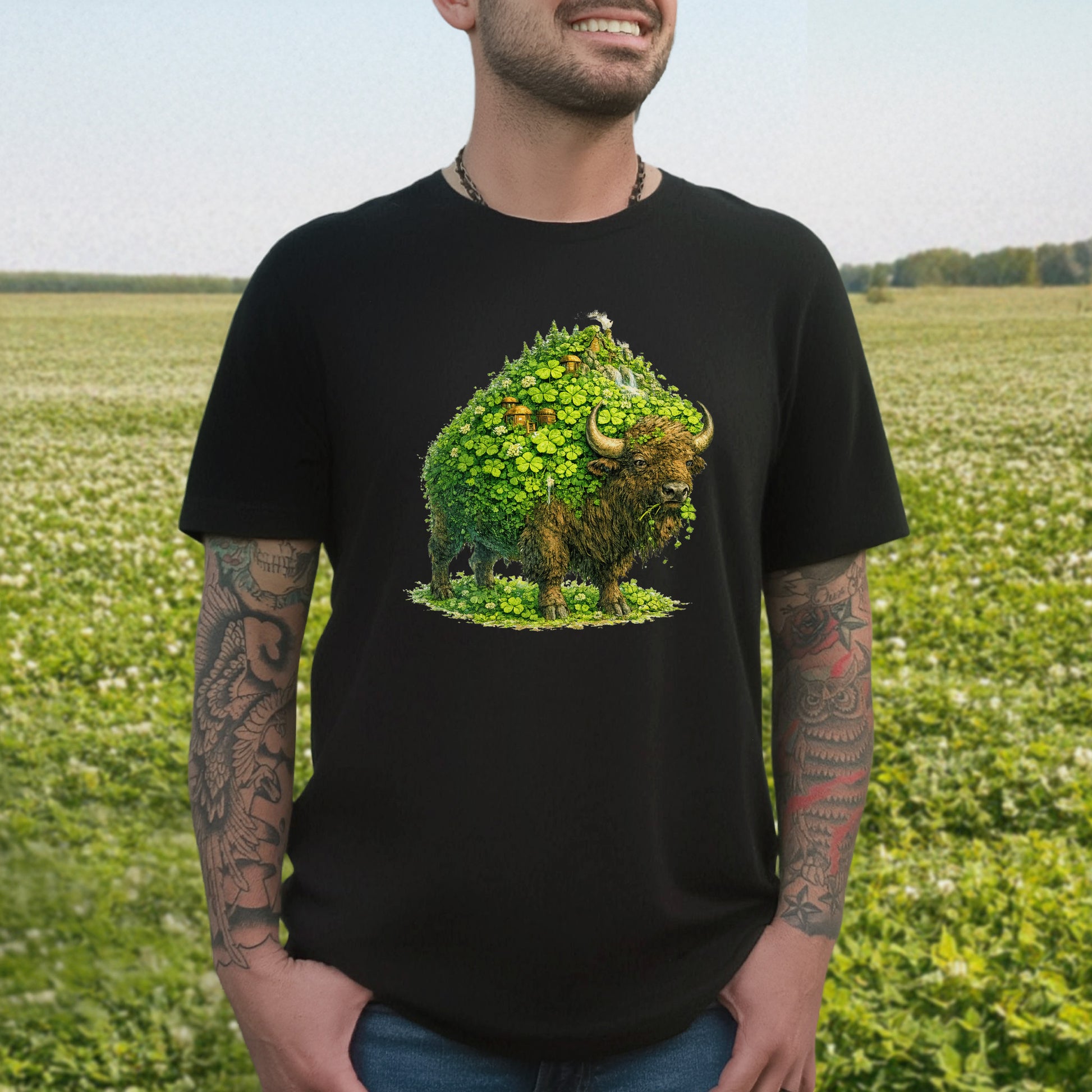 Emerald Bison T-Shirt – Lucky Clover Buffalo Tee for St. Patrick’s Day