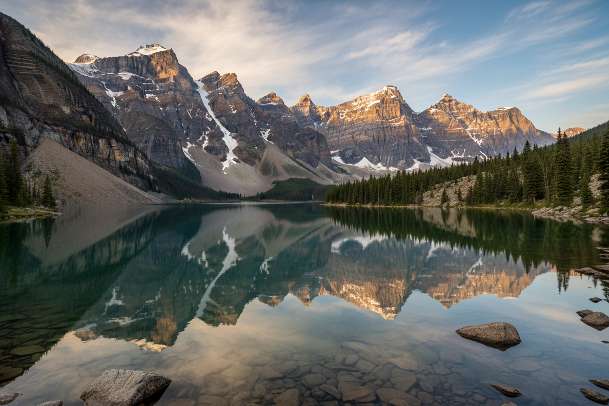 mountain with a lake reflection, hyper realistic