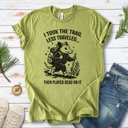 Opossum Less Traveled T-Shirt – Funny Hiking Possum Adventure Tee
