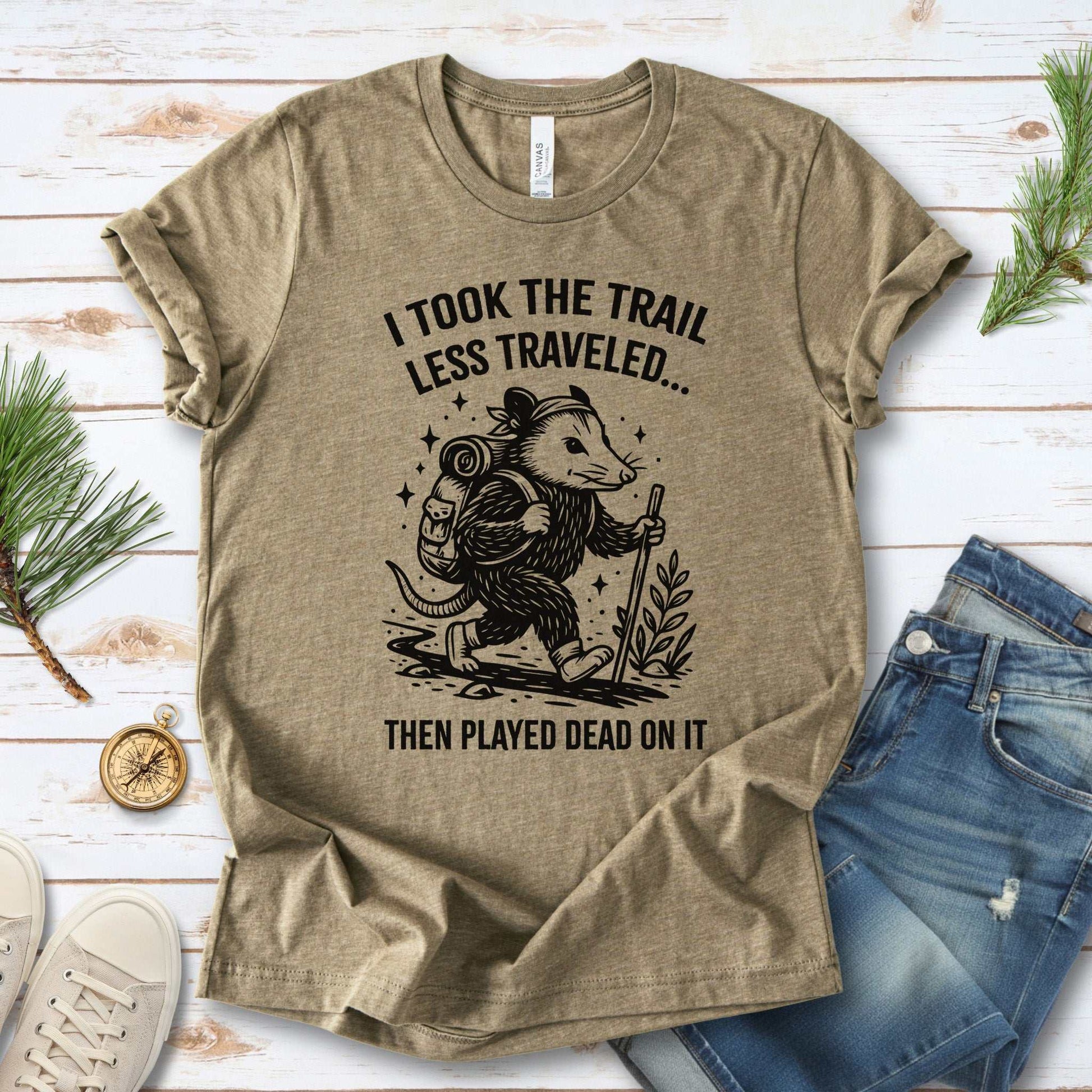 Opossum Less Traveled T-Shirt – Funny Hiking Possum Adventure Tee