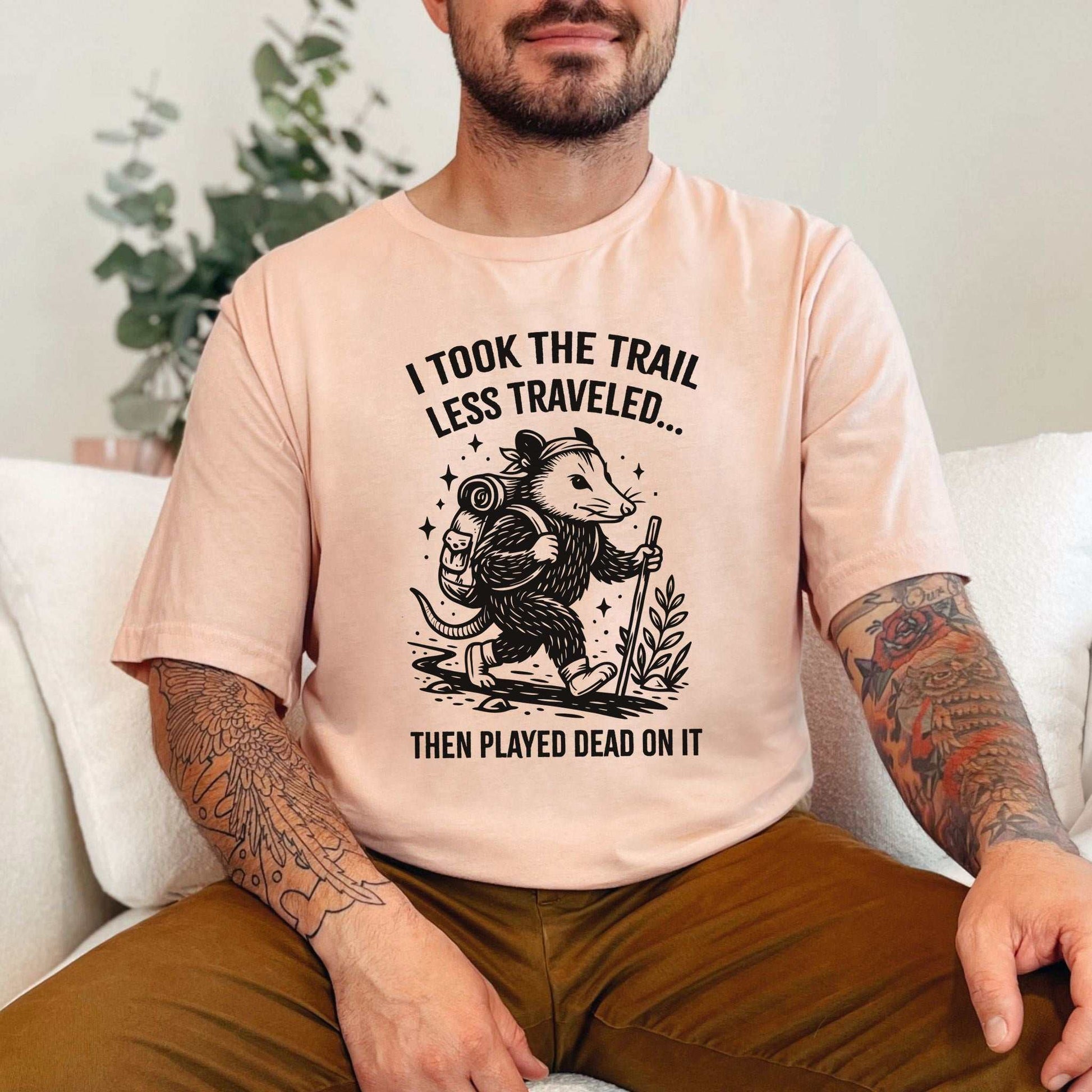 Opossum Less Traveled T-Shirt – Funny Hiking Possum Adventure Tee