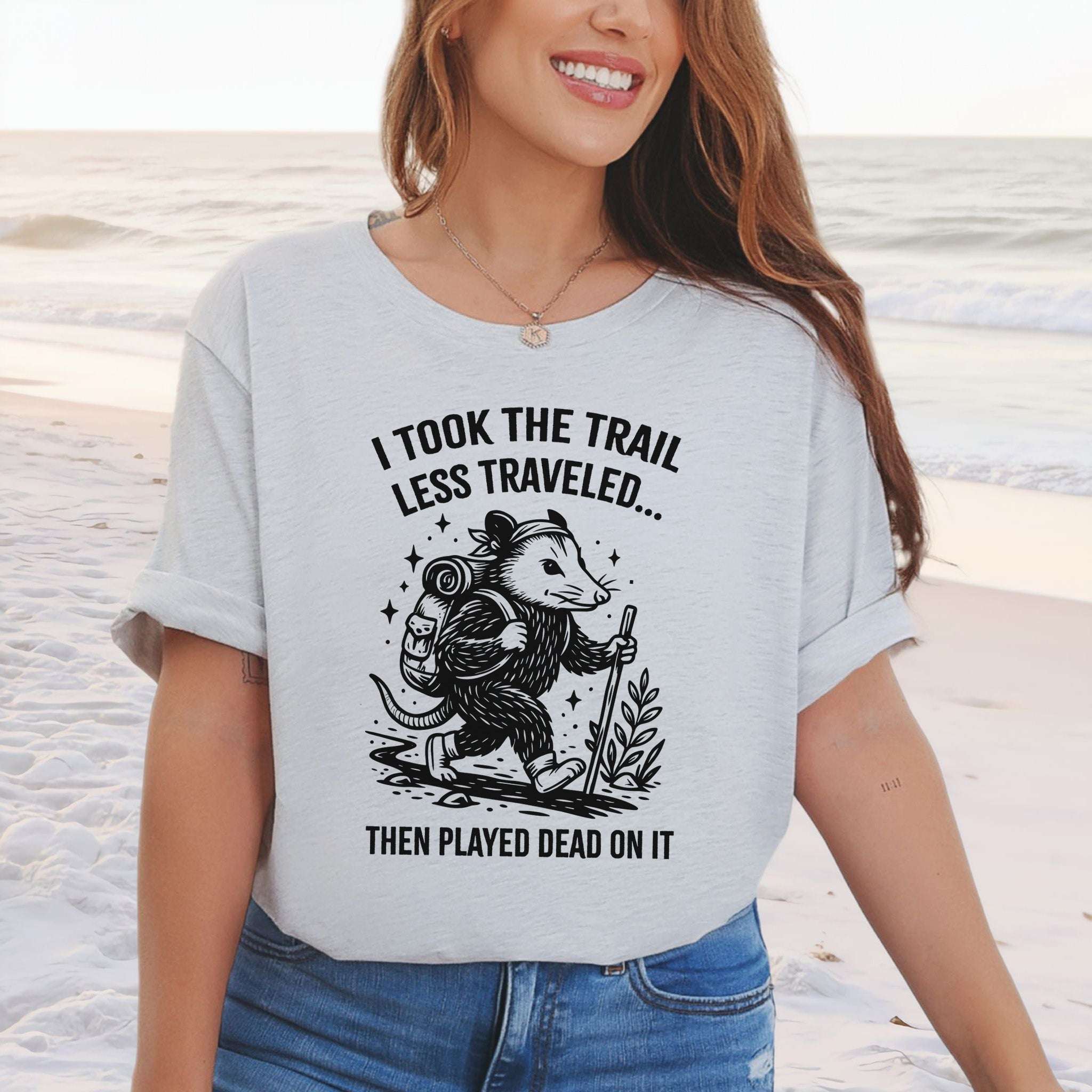 Opossum Less Traveled T-Shirt – Funny Hiking Possum Adventure Tee