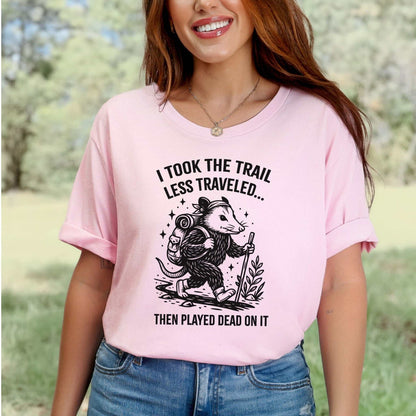 Opossum Less Traveled T-Shirt – Funny Hiking Possum Adventure Tee