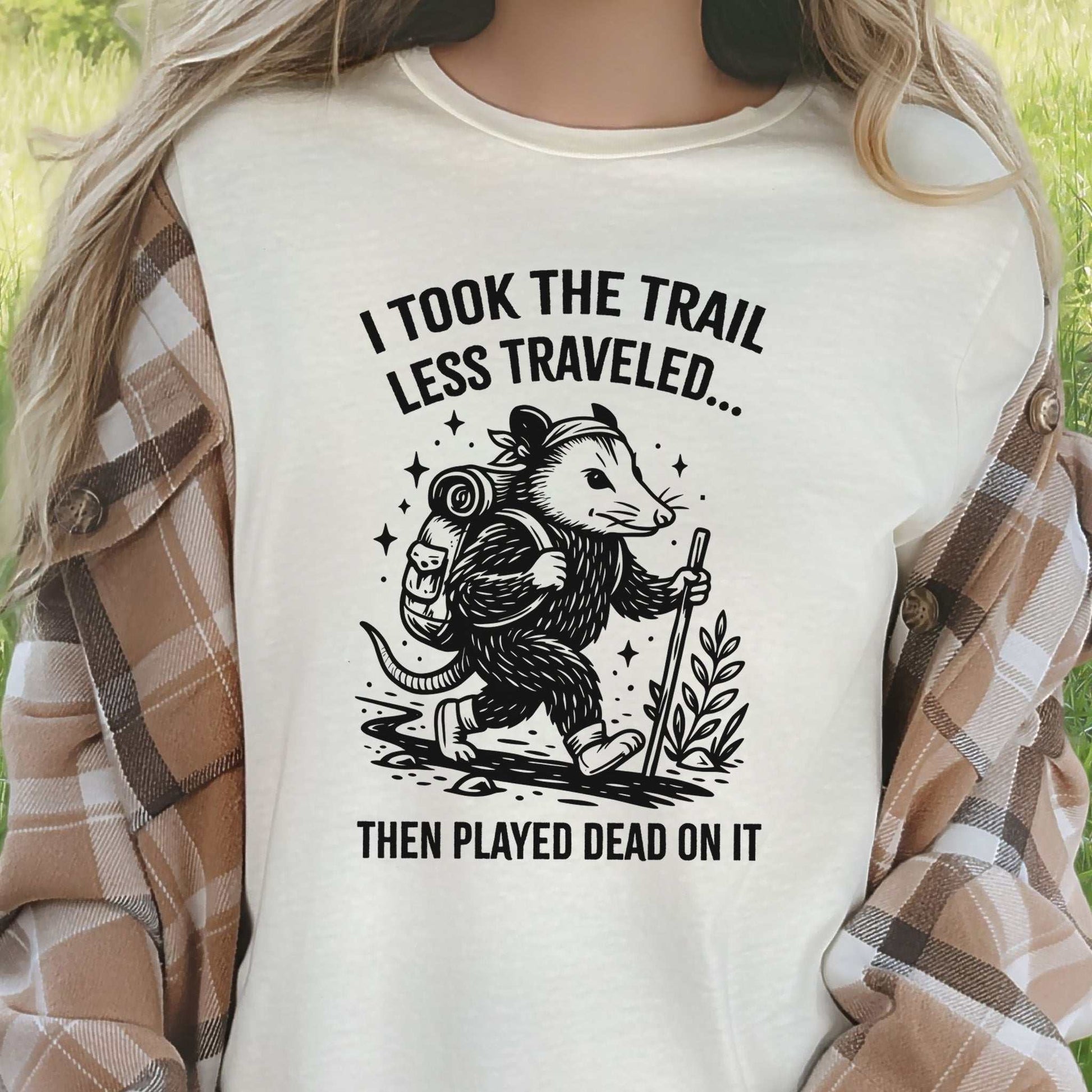 Opossum Less Traveled T-Shirt – Funny Hiking Possum Adventure Tee
