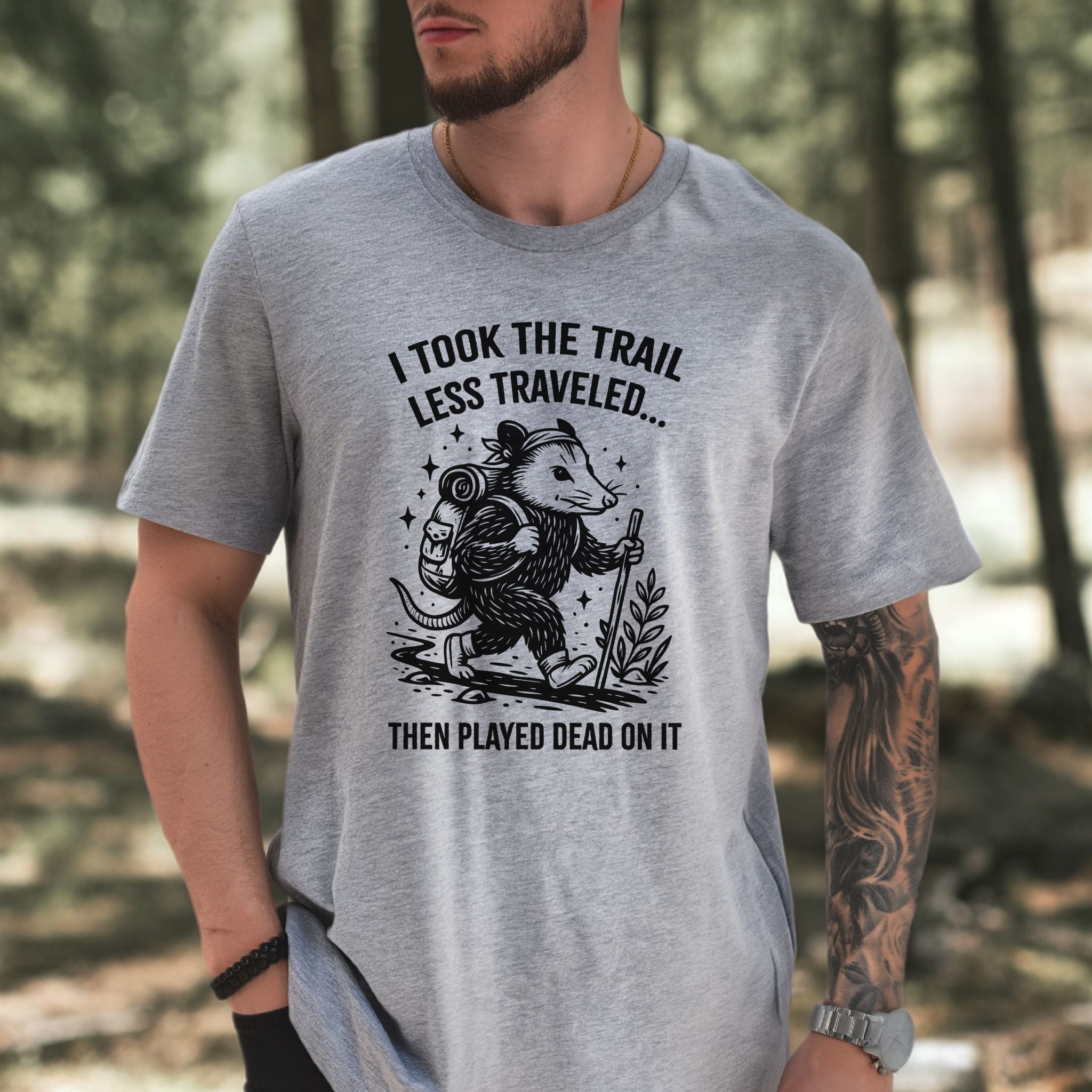 Opossum Less Traveled T-Shirt – Funny Hiking Possum Adventure Tee