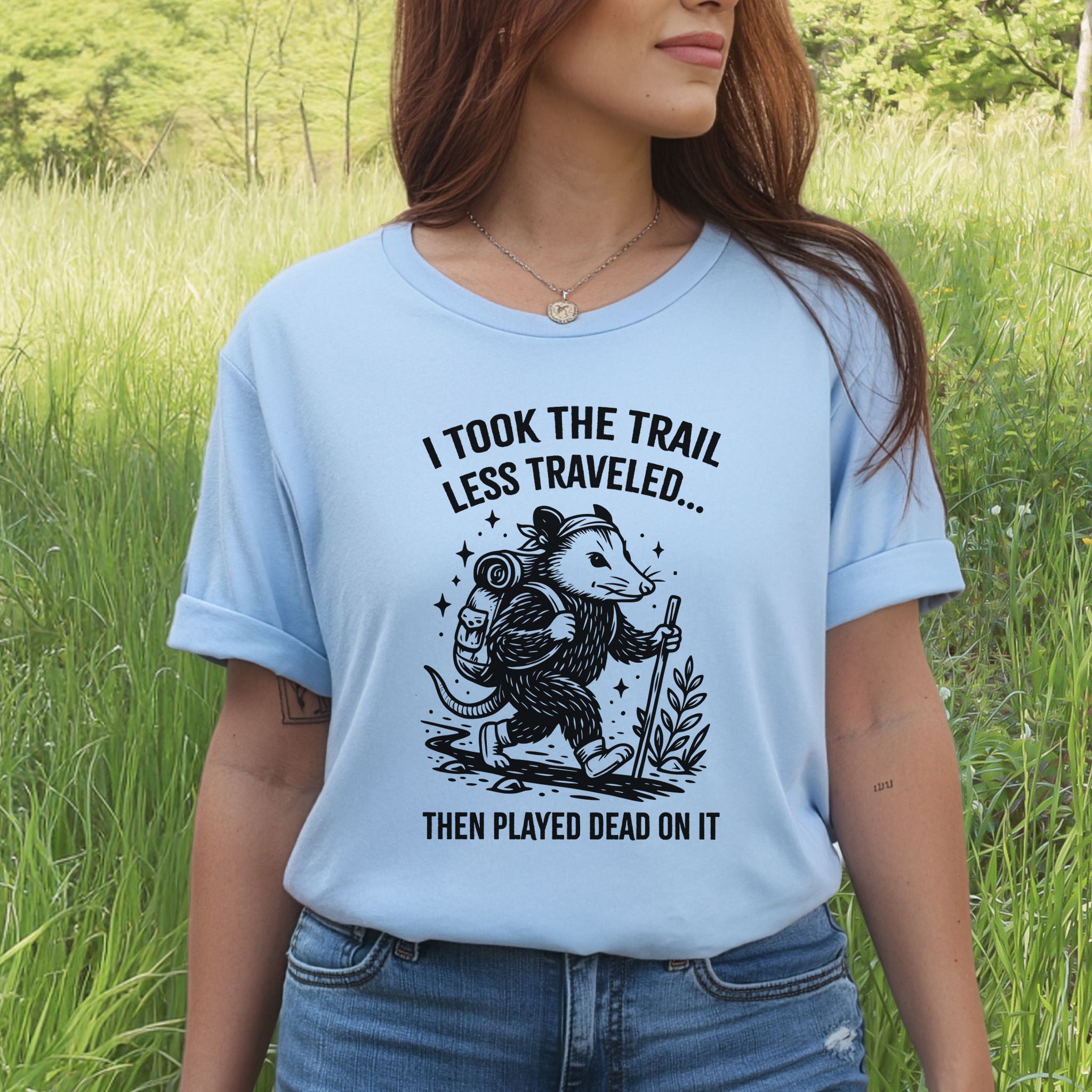 Opossum Less Traveled T-Shirt – Funny Hiking Possum Adventure Tee
