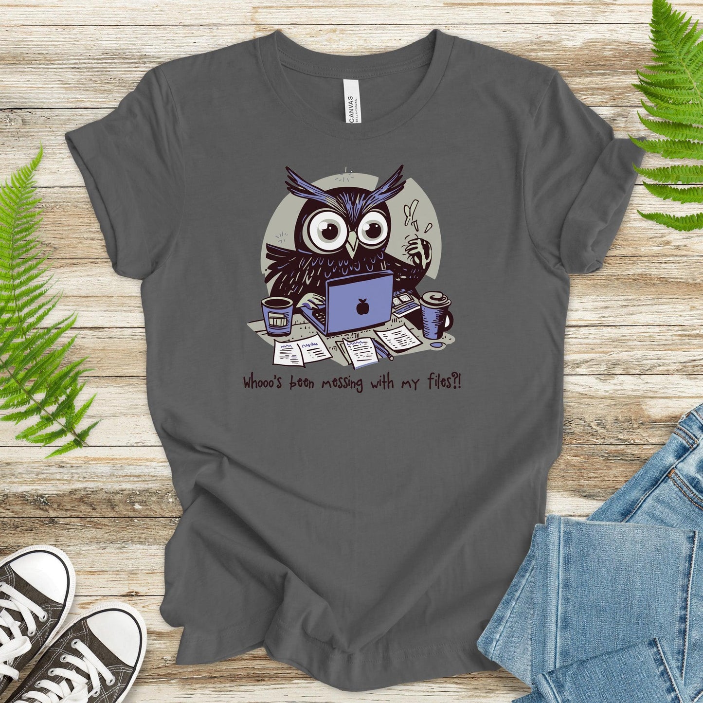 Owl Laptop T-Shirt – 'Whoo's Been Messing with My Files? - TShirtree