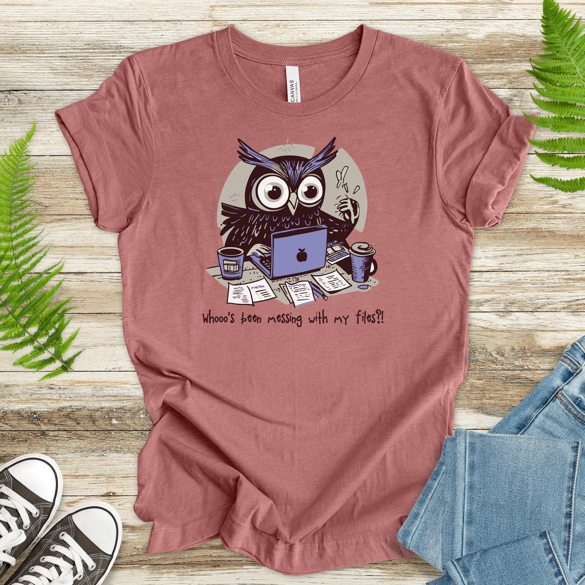 Owl Laptop T-Shirt – 'Whoo's Been Messing with My Files? - TShirtree