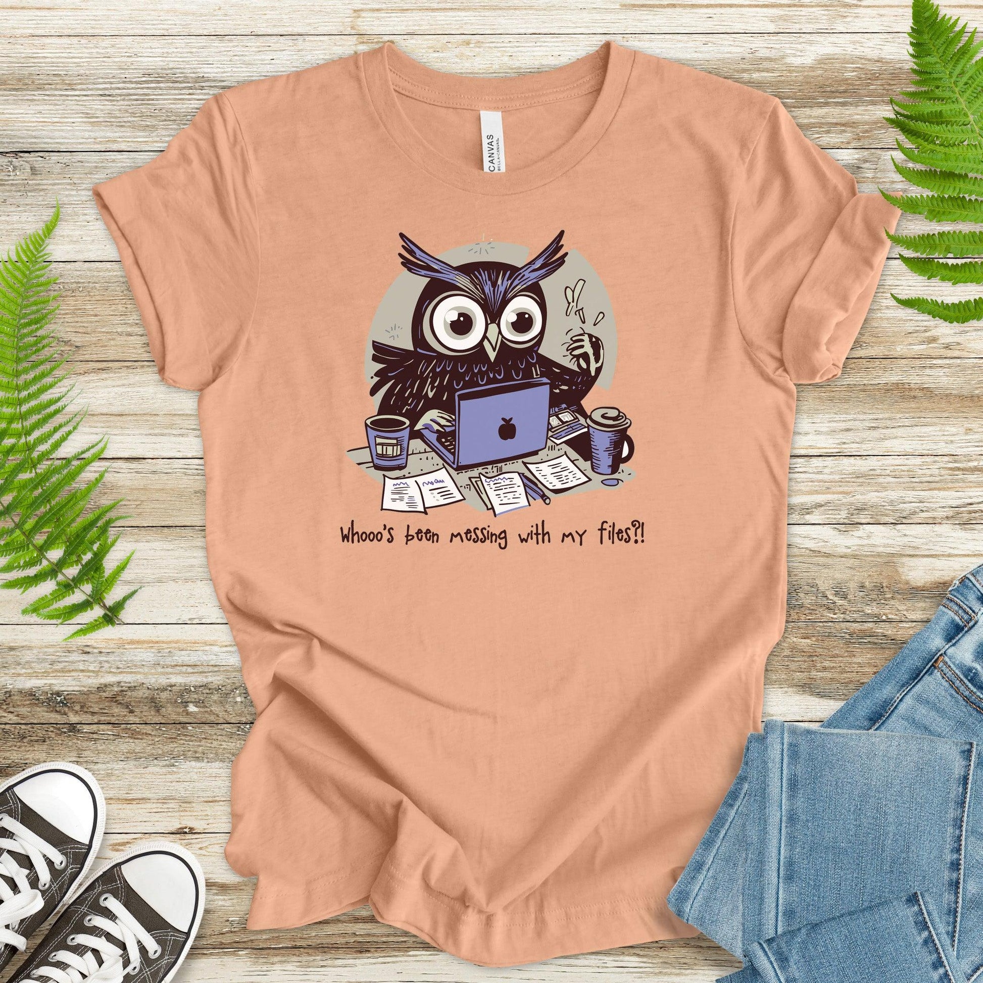 Owl Laptop T-Shirt – 'Whoo's Been Messing with My Files? - TShirtree