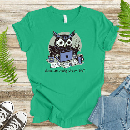 Owl Laptop T-Shirt – 'Whoo's Been Messing with My Files? - TShirtree