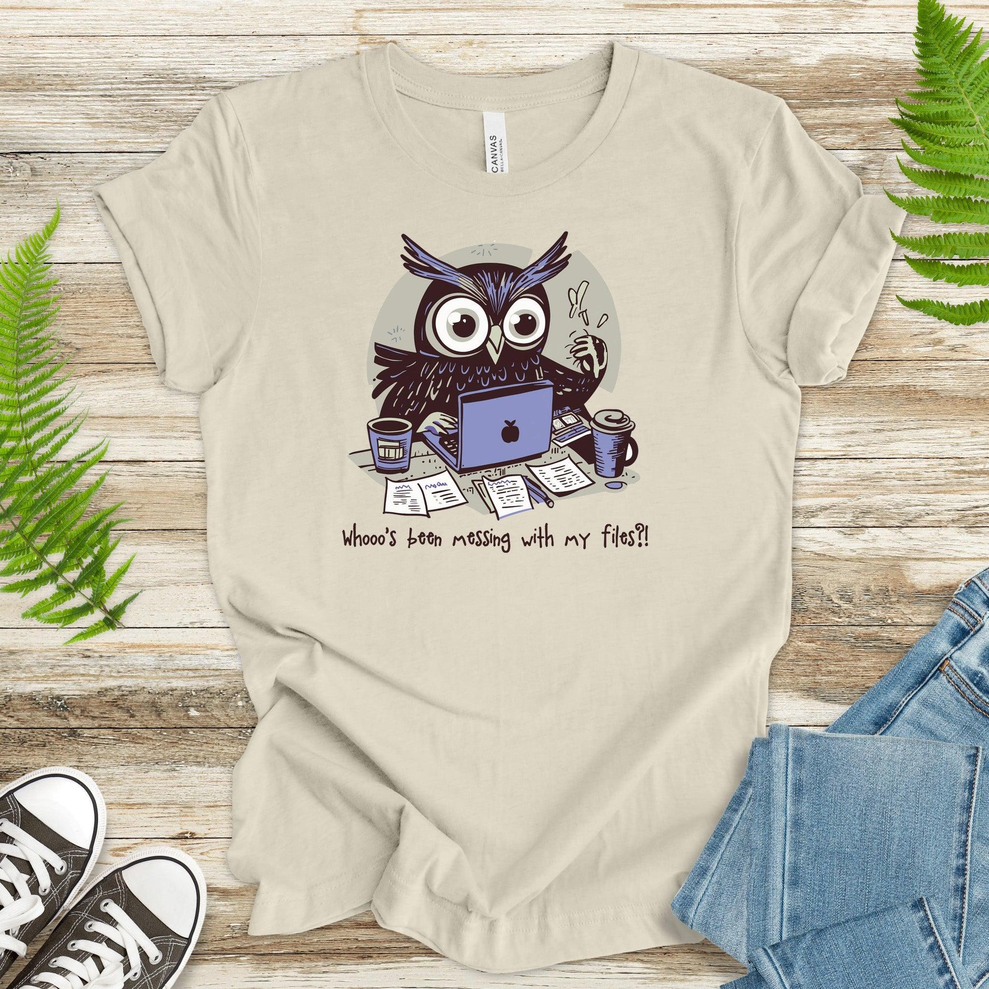 Owl Laptop T-Shirt – 'Whoo's Been Messing with My Files? - TShirtree