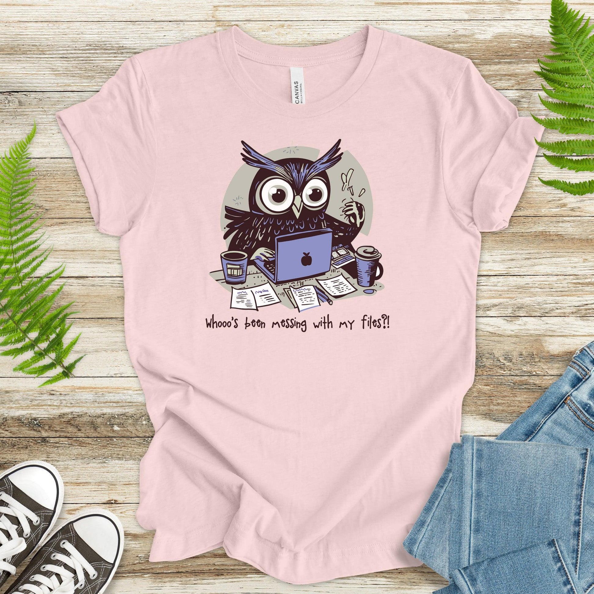 Owl Laptop T-Shirt – 'Whoo's Been Messing with My Files? - TShirtree