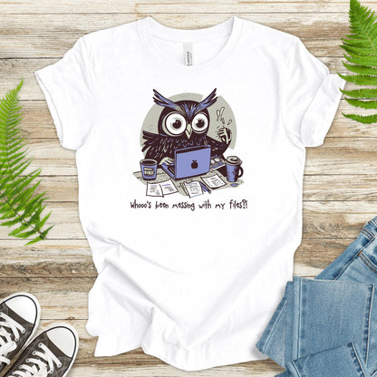 Owl Laptop T-Shirt – 'Whoo's Been Messing with My Files? - TShirtree