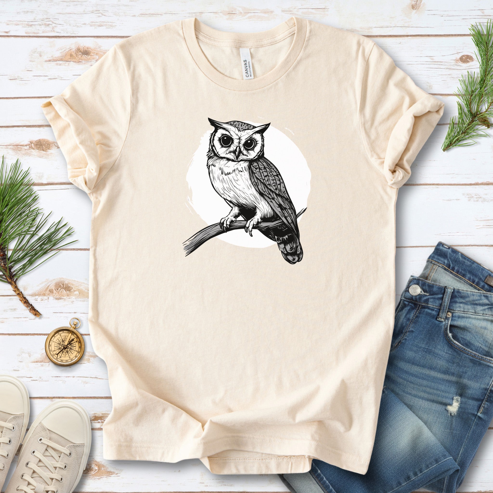 Owl on a Twig T-Shirt – Sketch Design