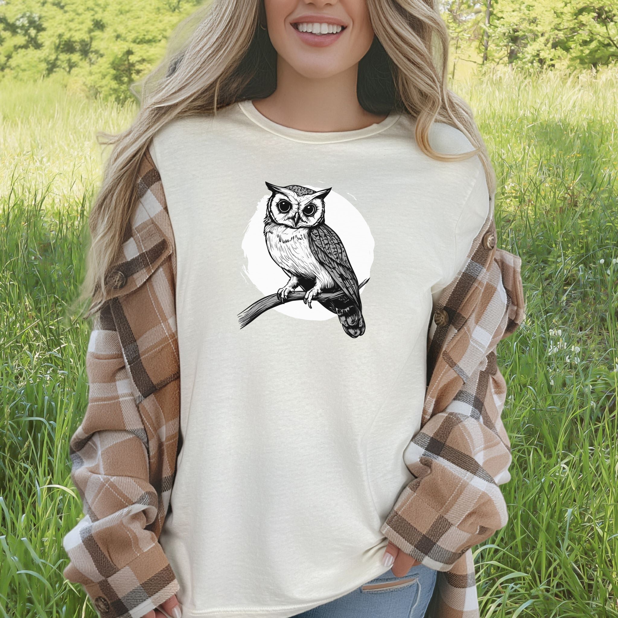 Owl on a Twig T-Shirt – Sketch Design