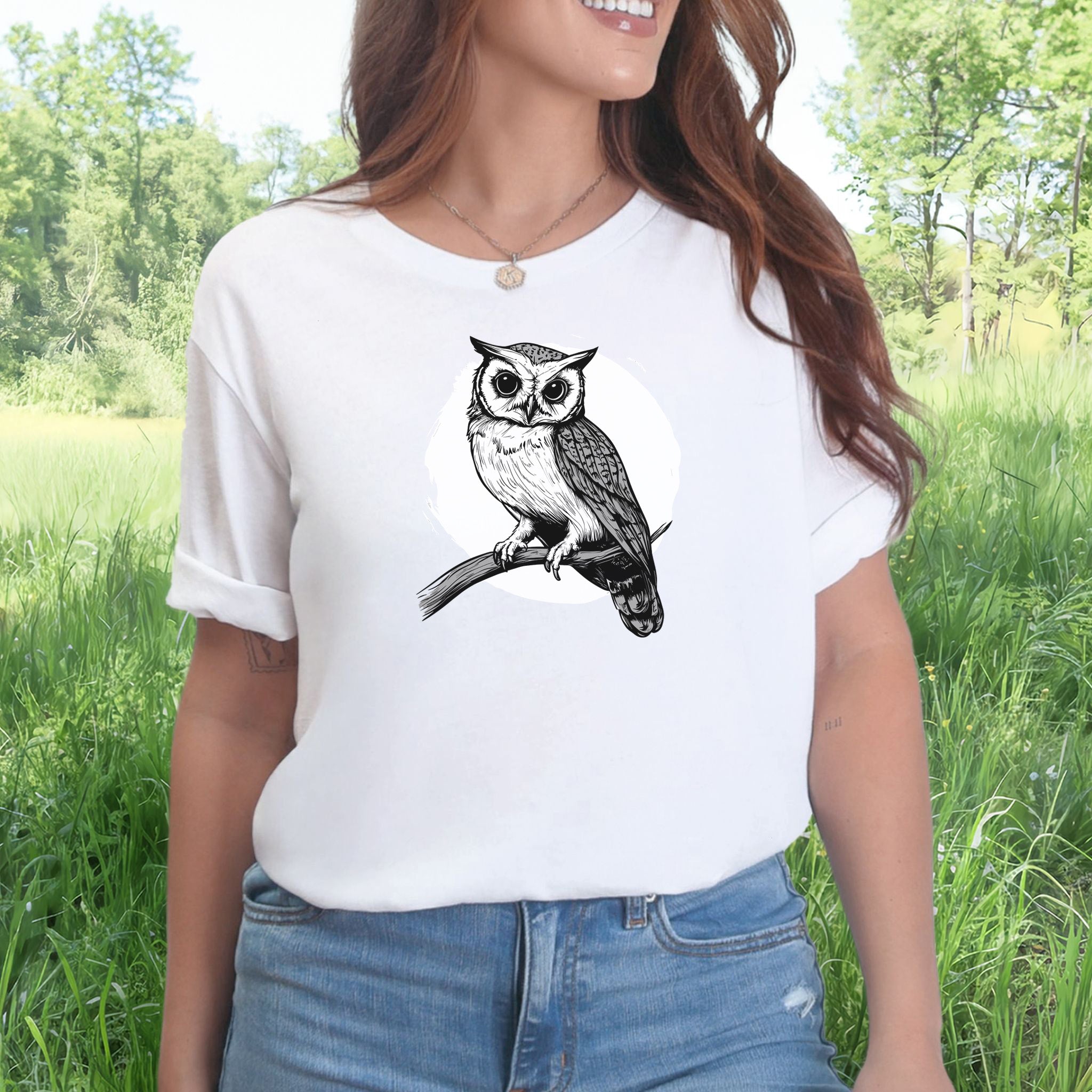 Owl on a Twig T-Shirt – Sketch Design