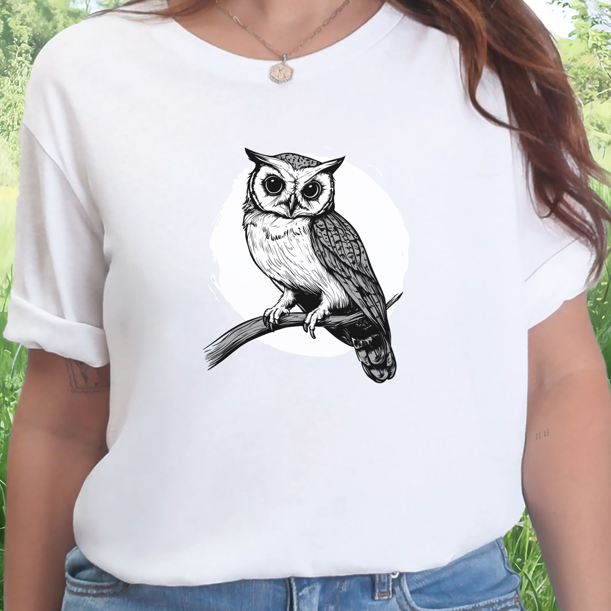 Owl on a Twig T-Shirt – Sketch Design