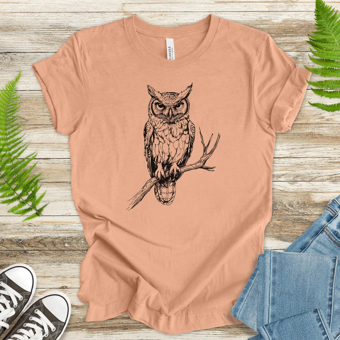 Owl on a Branch Sketch T-Shirt – Black and White Art - TShirtree