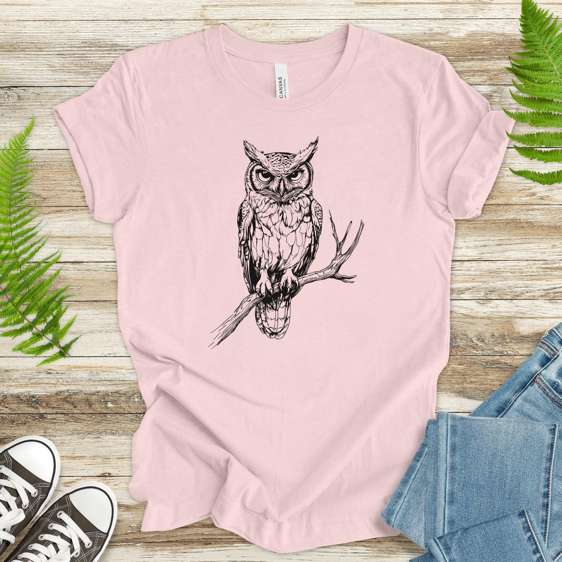 Owl on a Branch Sketch T-Shirt – Black and White Art - TShirtree