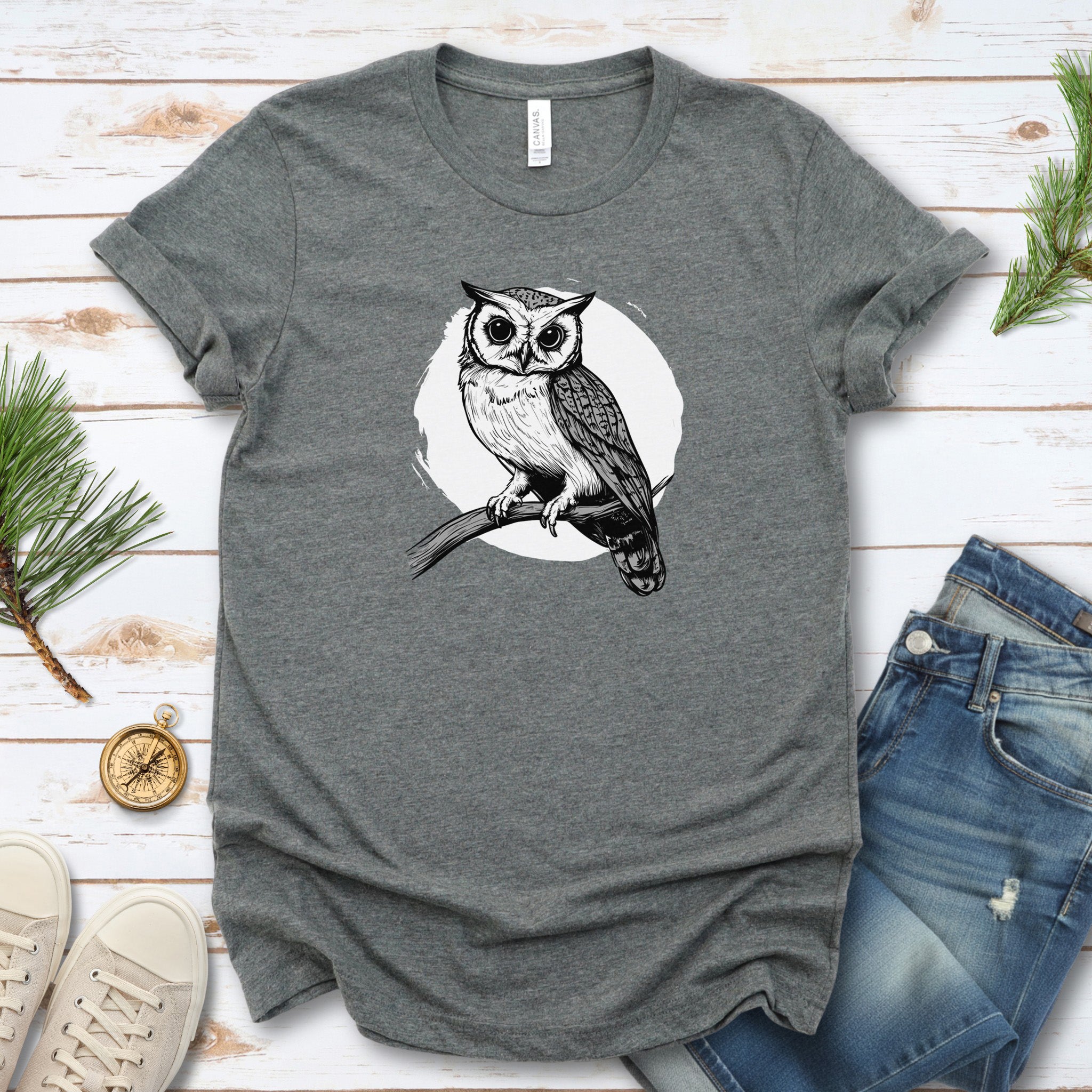Owl on a Twig T-Shirt – Sketch Design