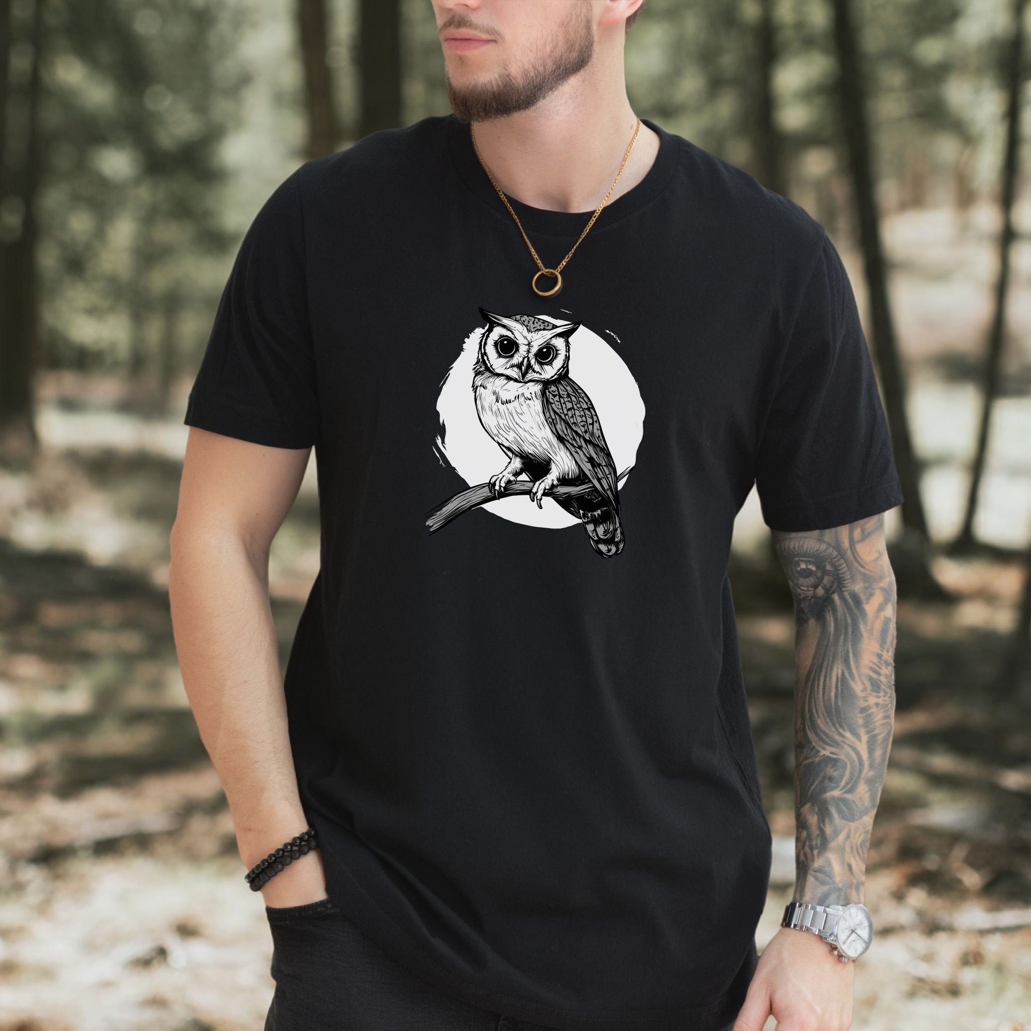 Owl on a Twig T-Shirt – Sketch Design
