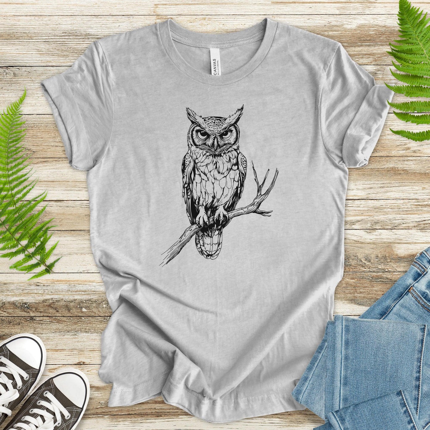 Owl on a Branch Sketch T-Shirt – Black and White Art - TShirtree