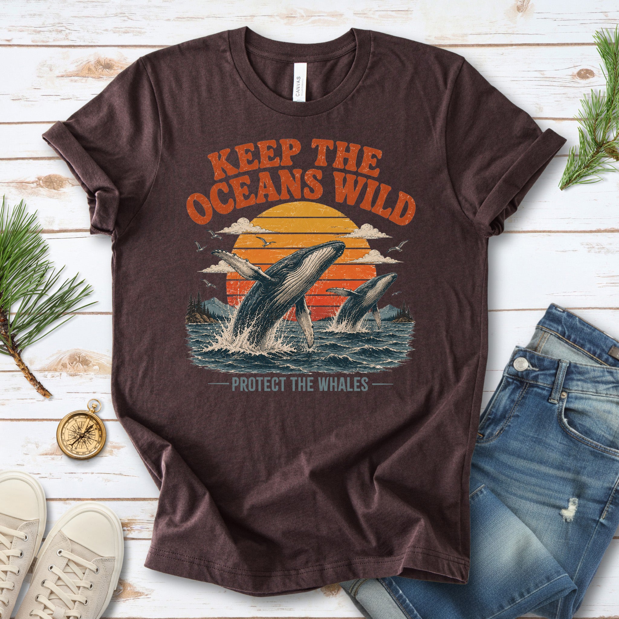 Keep the Oceans Wild Protect the Whales Retro Humpback Ocean T-Shirt