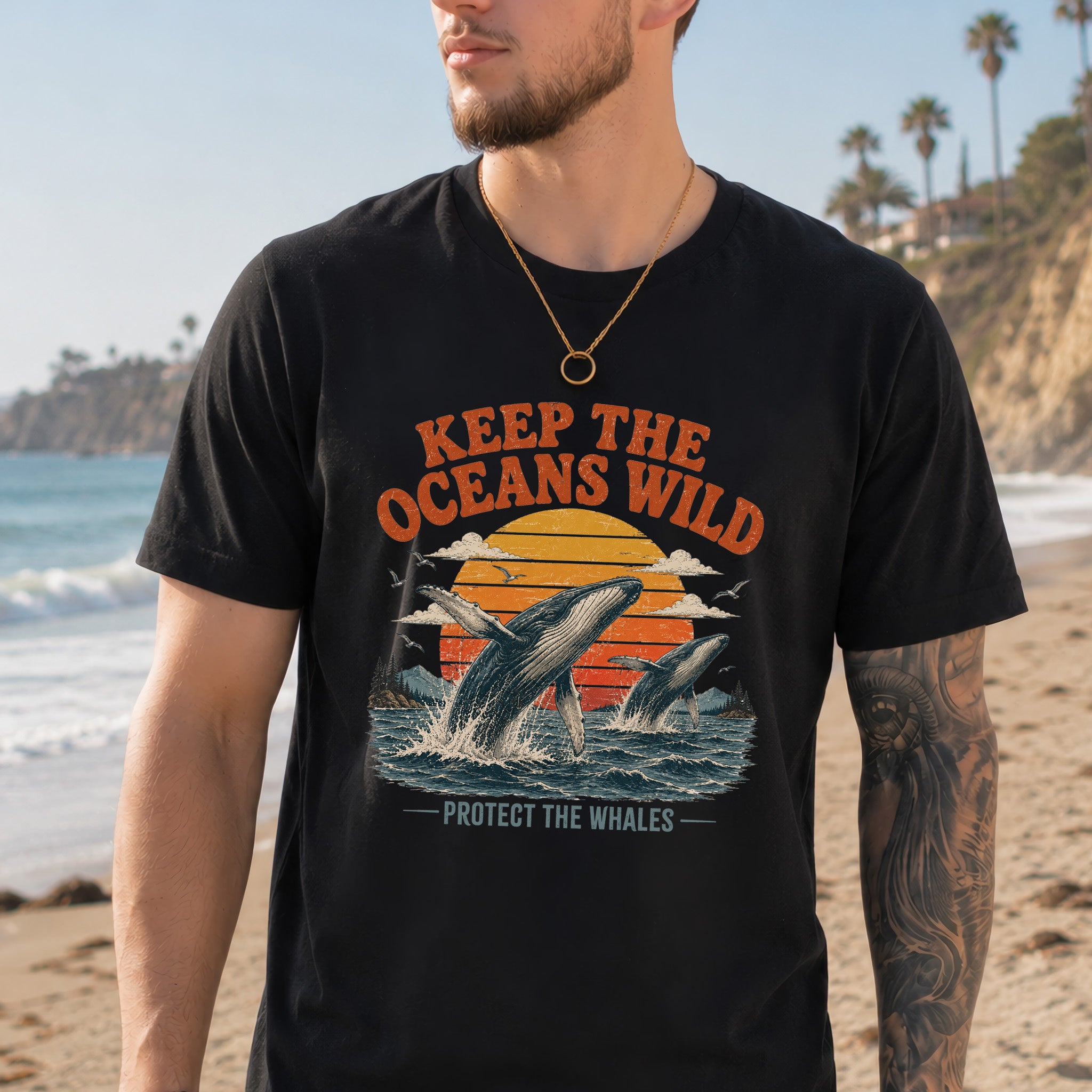 Keep the Oceans Wild Protect the Whales Retro Humpback Ocean T-Shirt