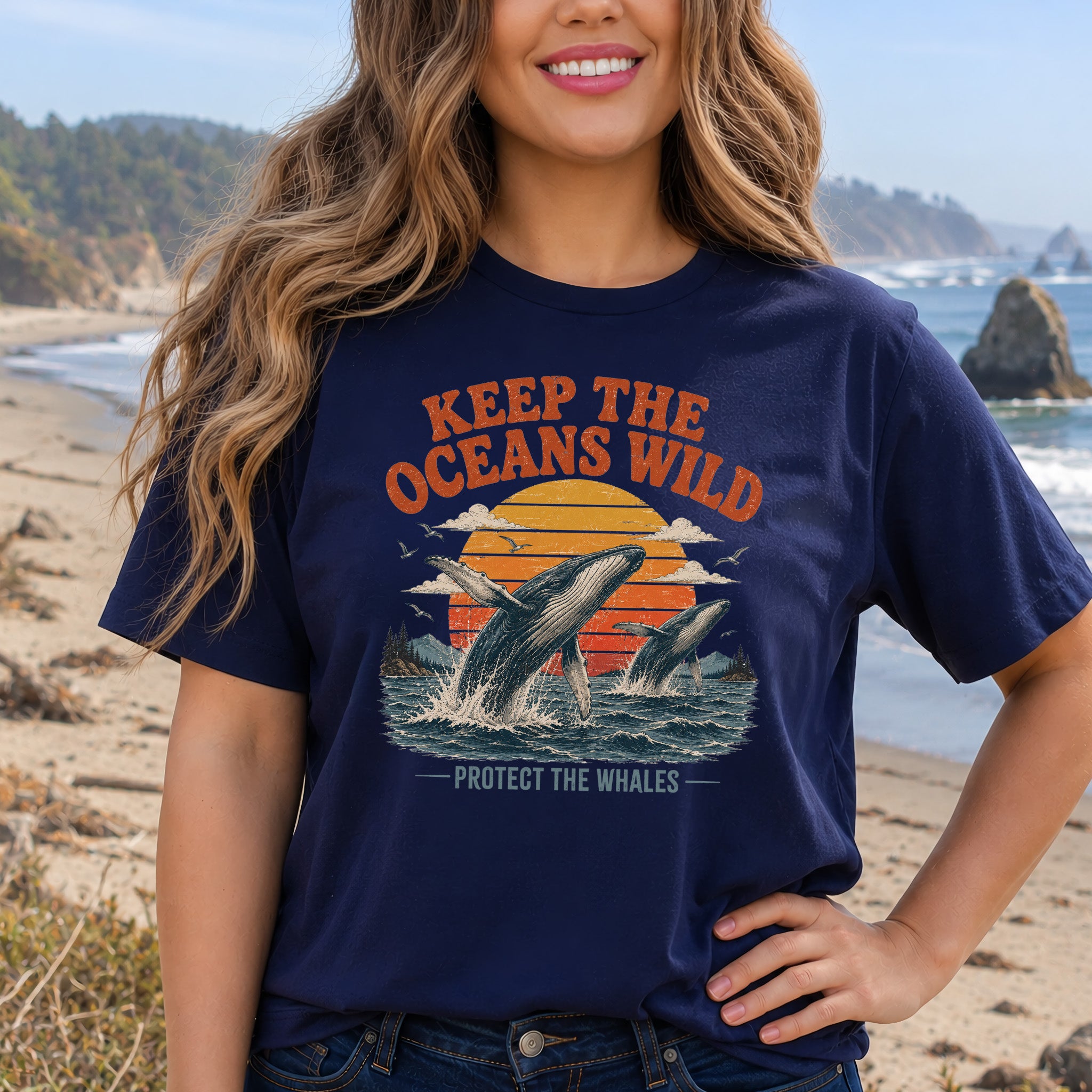 Keep the Oceans Wild Protect the Whales Retro Humpback Ocean T-Shirt