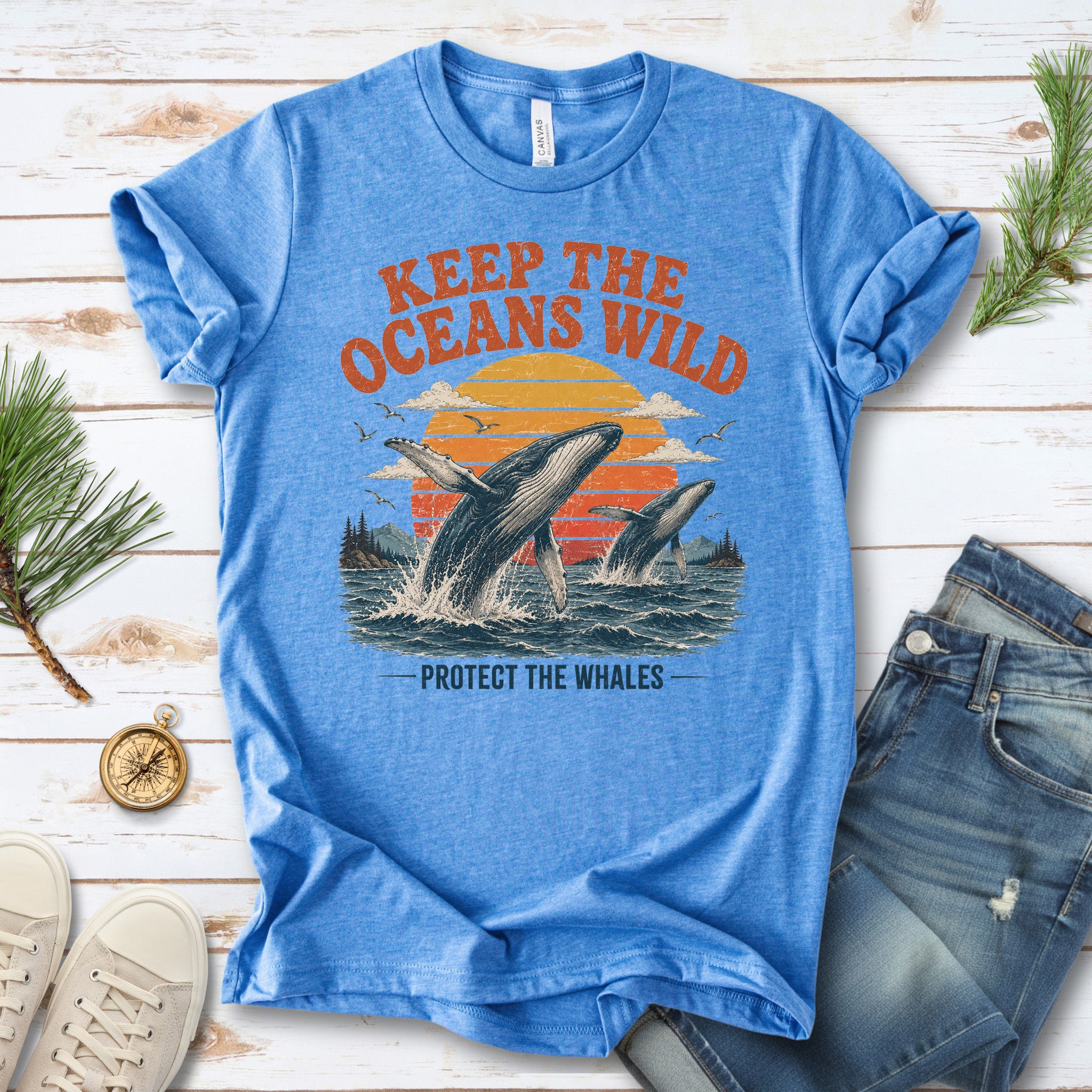 Keep the Oceans Wild Protect the Whales Retro Humpback Ocean T-Shirt