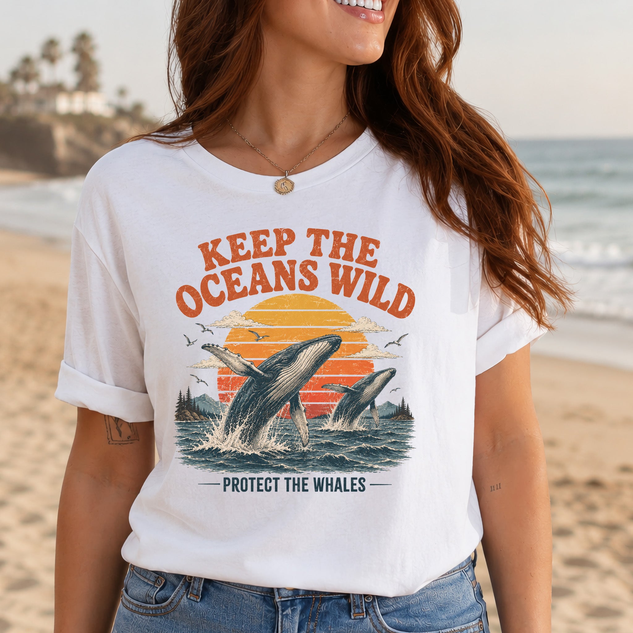 Keep the Oceans Wild Protect the Whales Retro Humpback Ocean T-Shirt