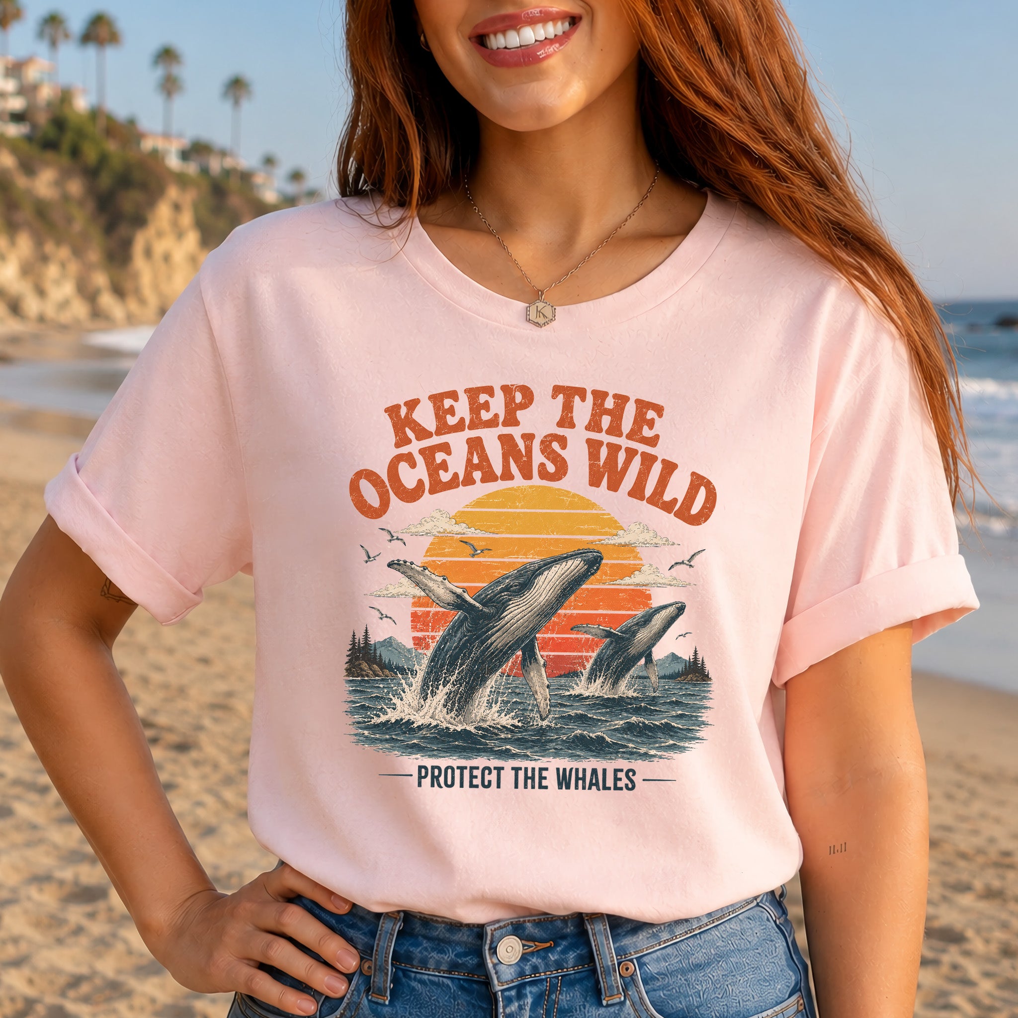 Keep the Oceans Wild Protect the Whales Retro Humpback Ocean T-Shirt