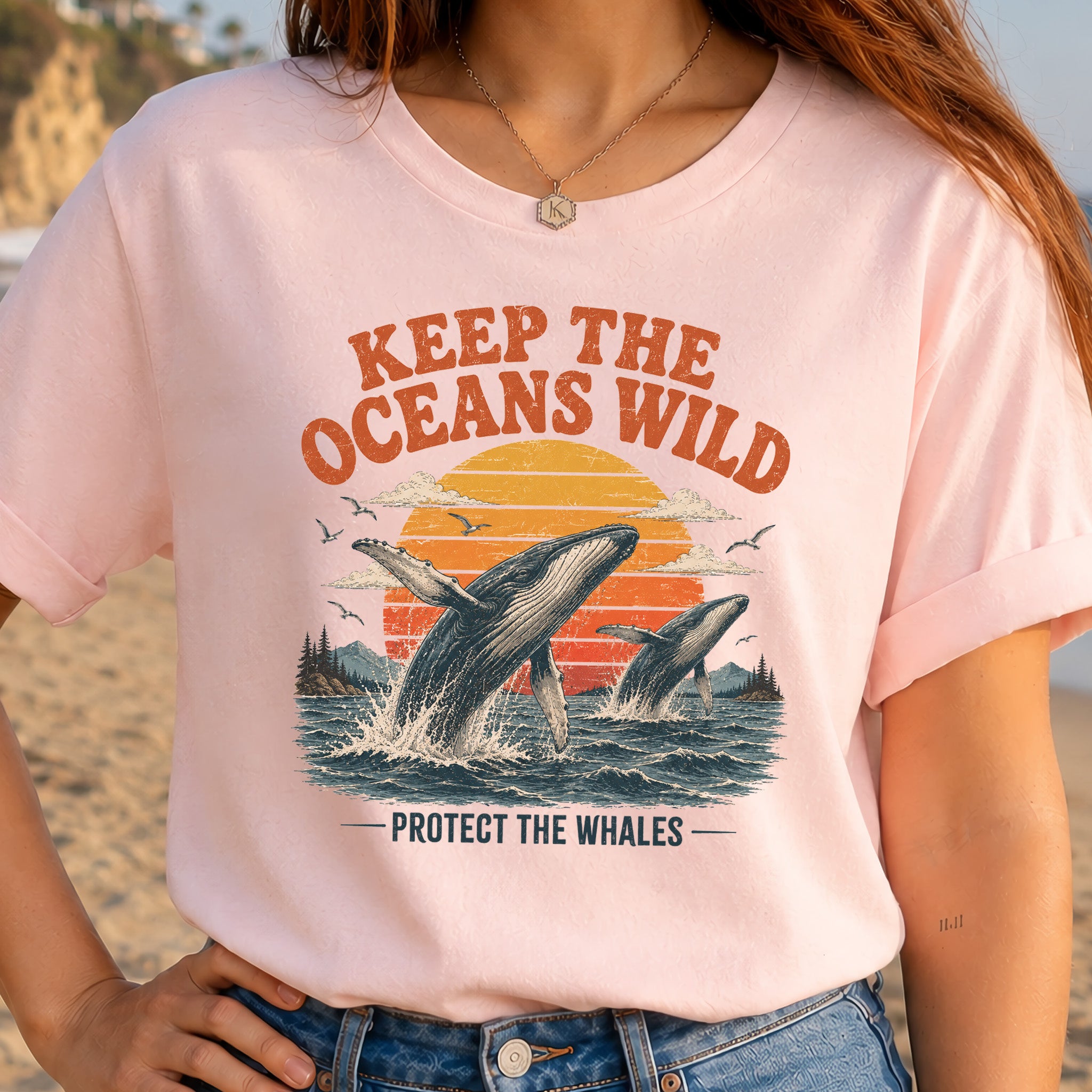 Keep the Oceans Wild Protect the Whales Retro Humpback Ocean T-Shirt