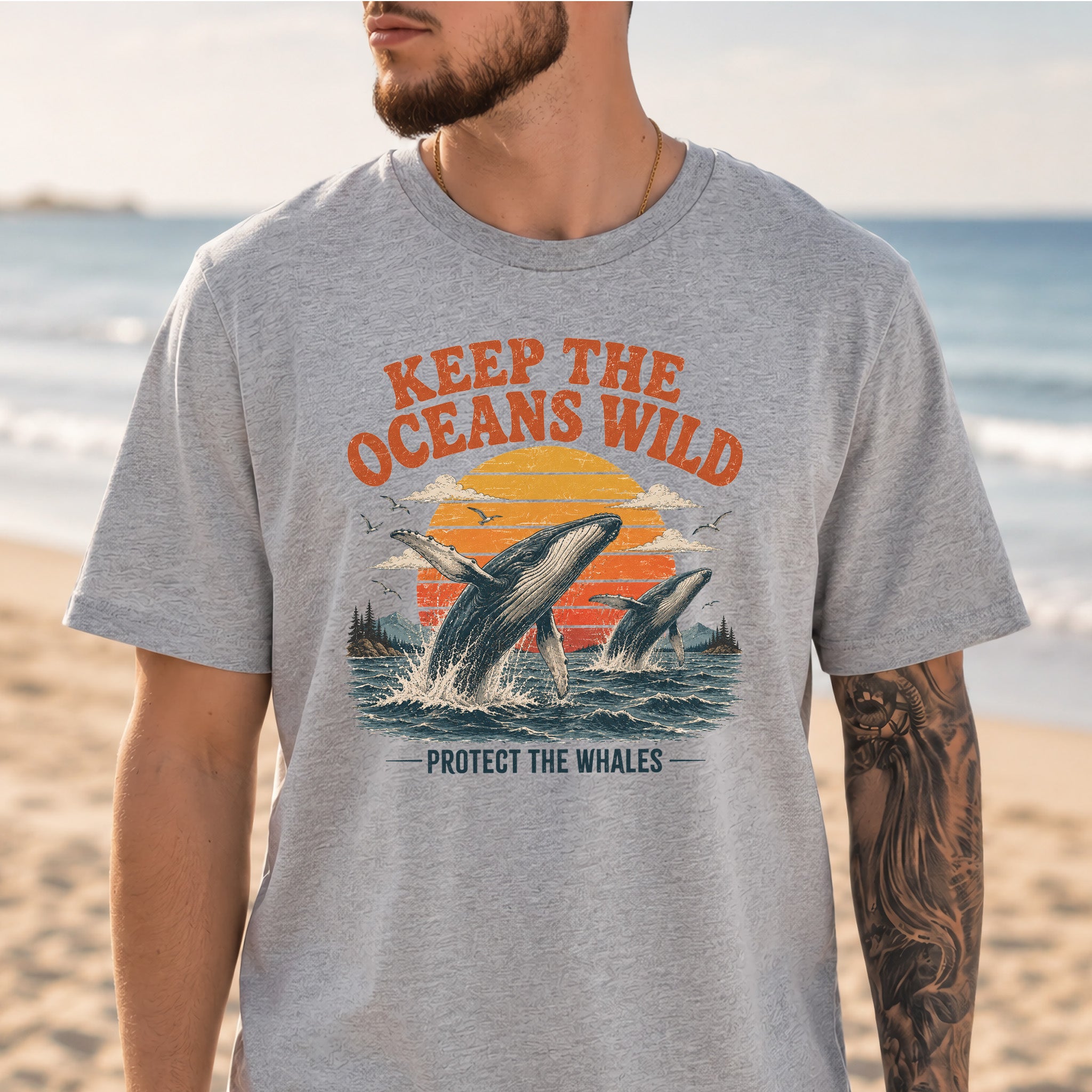 Keep the Oceans Wild Protect the Whales Retro Humpback Ocean T-Shirt