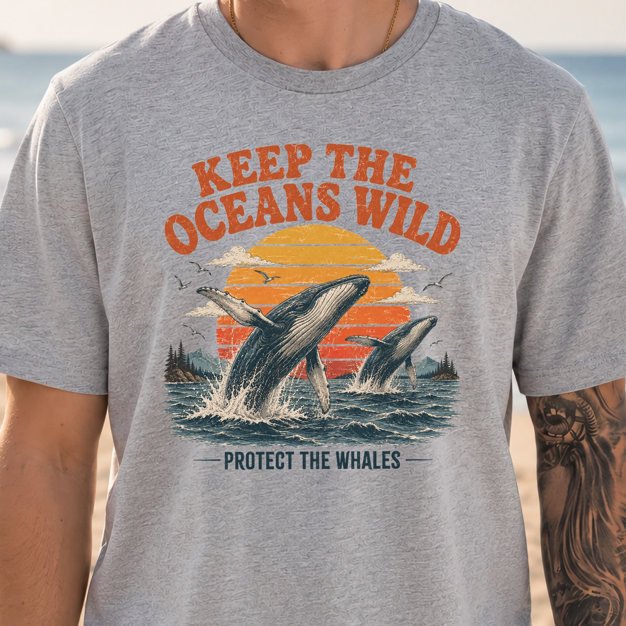 Keep the Oceans Wild Protect the Whales Retro Humpback Ocean T-Shirt