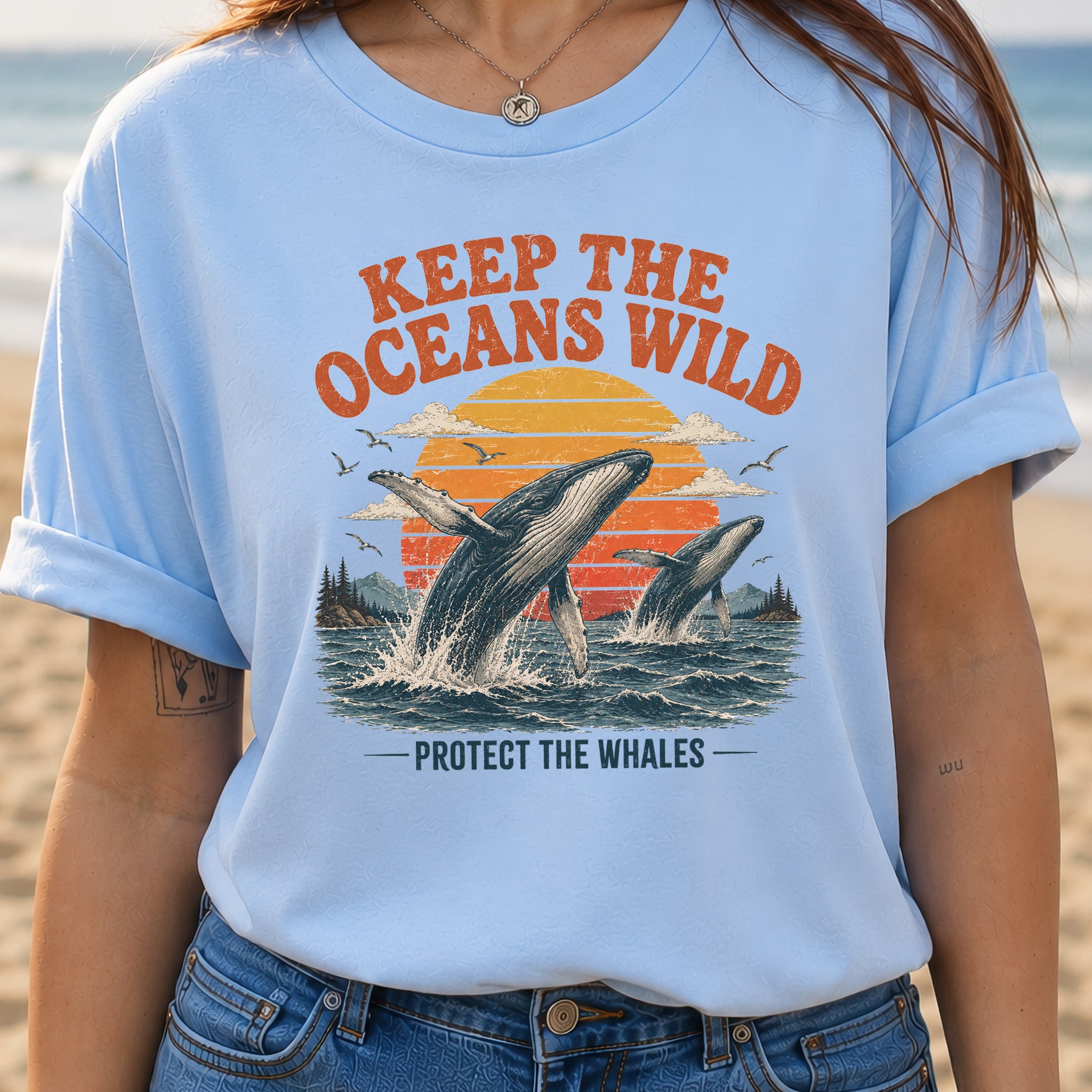 Keep the Oceans Wild Protect the Whales Retro Humpback Ocean T-Shirt