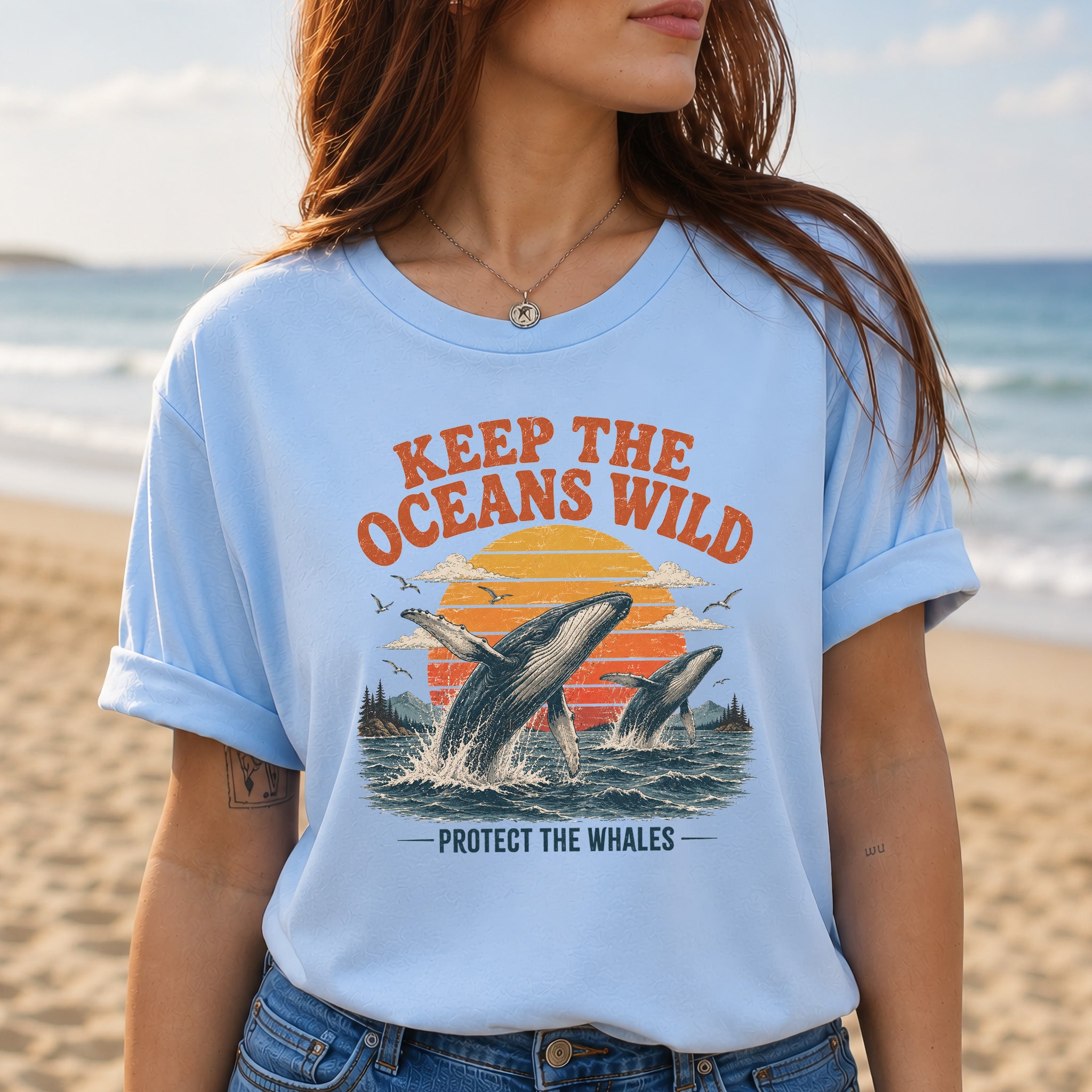 Keep the Oceans Wild Protect the Whales Retro Humpback Ocean T-Shirt