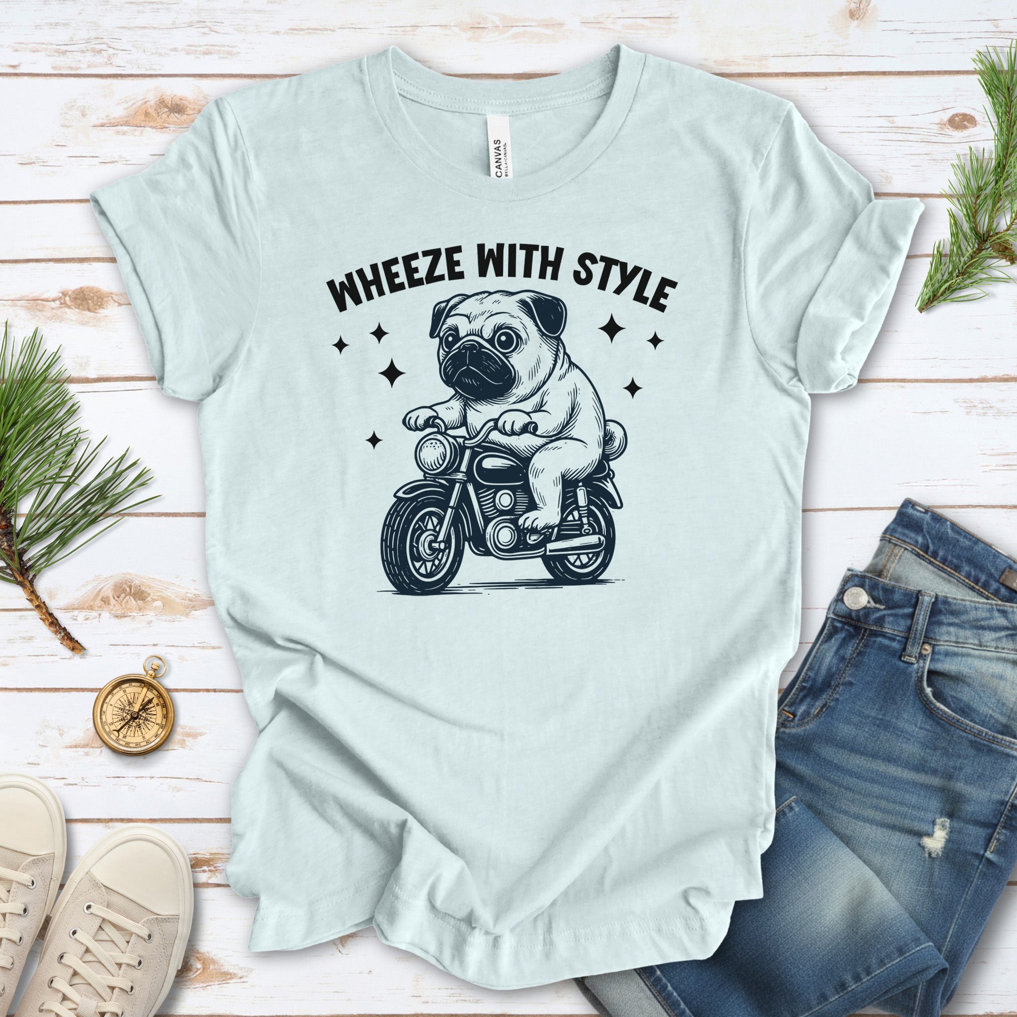Funny Pug Dog Shirt – Wheeze With Style Tee for Pug Moms, Dads & Dog Lovers