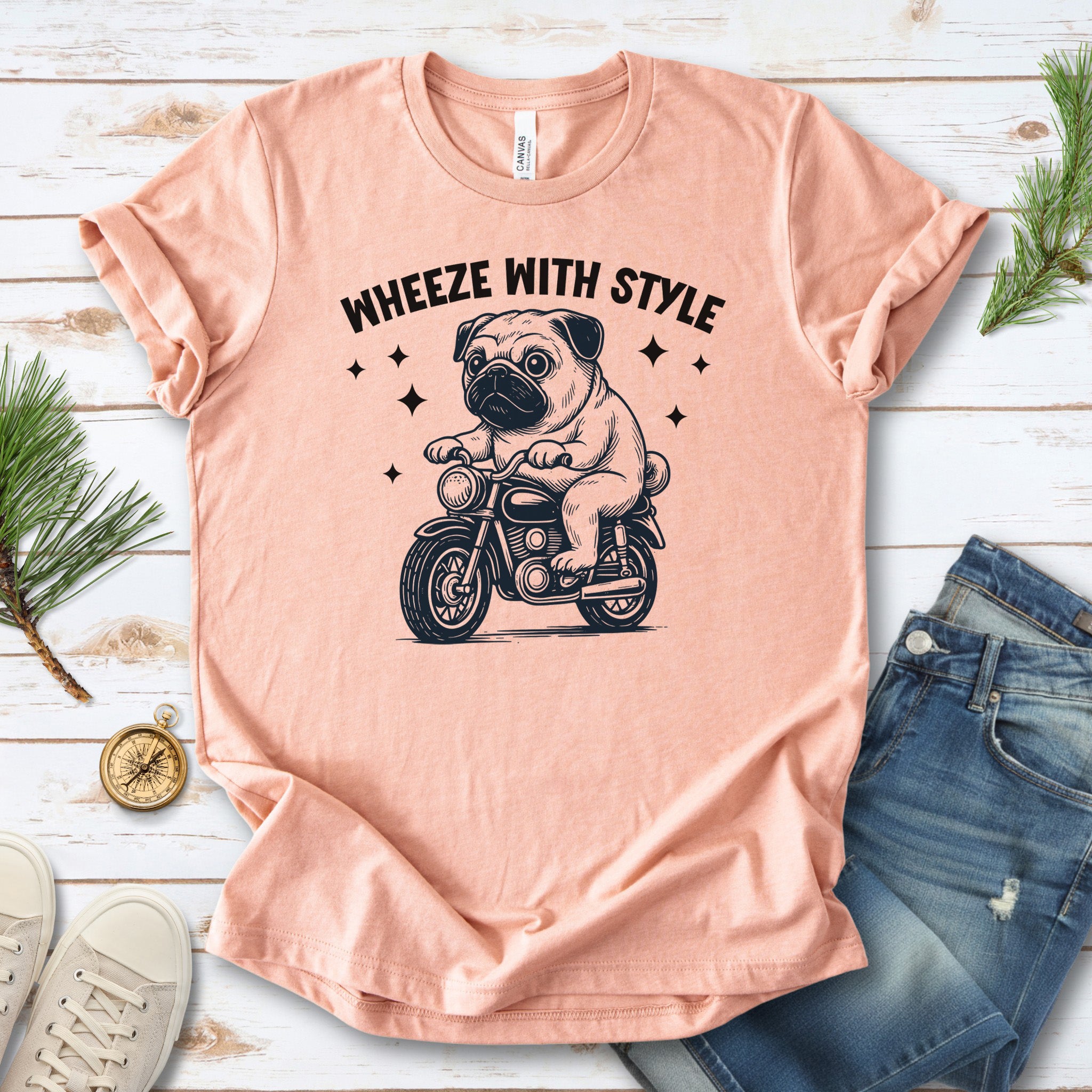 Funny Pug Dog Shirt – Wheeze With Style Tee for Pug Moms, Dads & Dog Lovers
