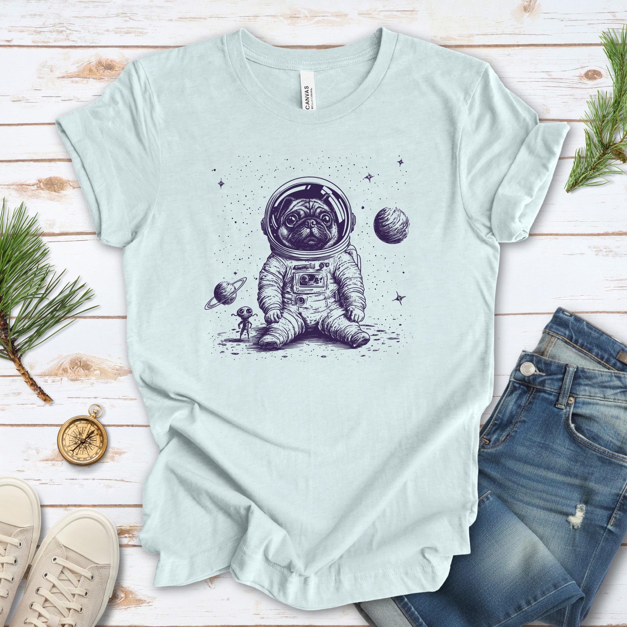 Space Pug Dog Explorer T-Shirt
