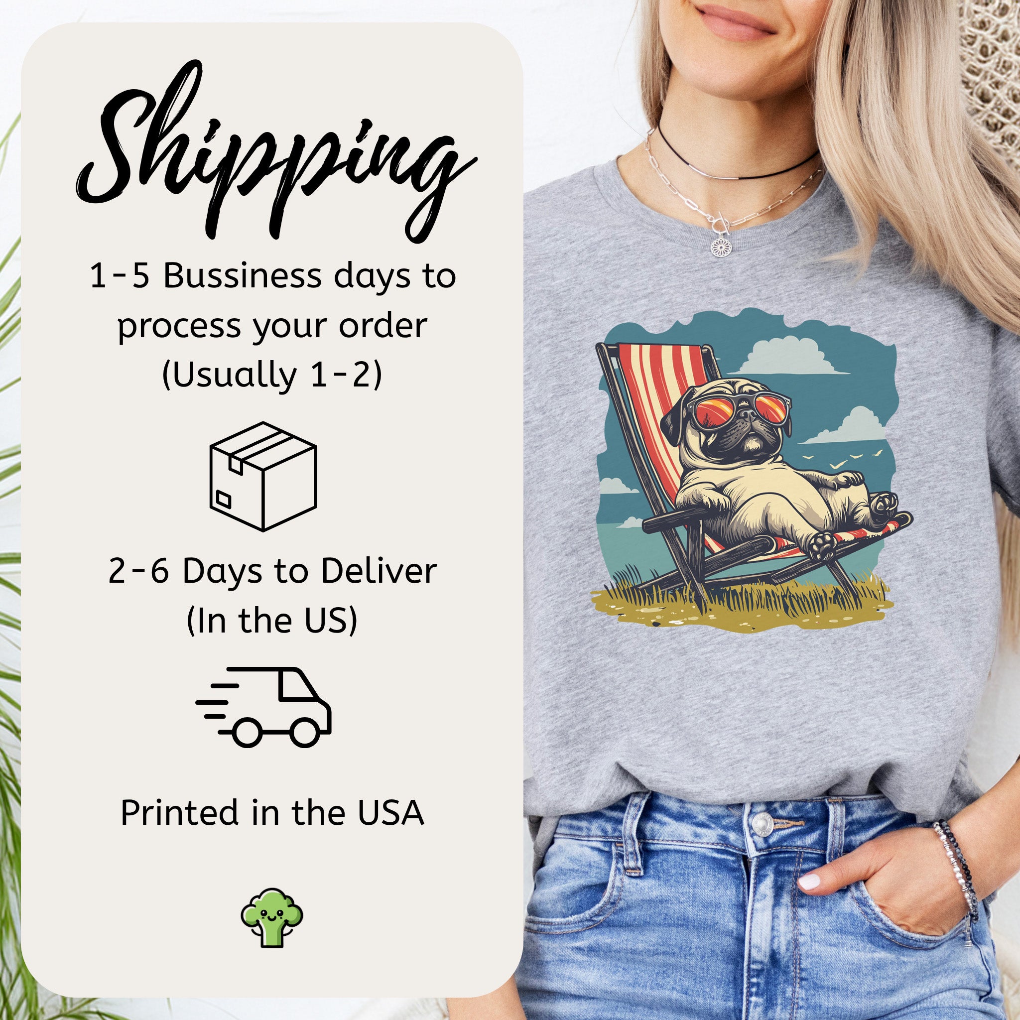 Lazy Pug T-Shirt – Chill Beach Vibes in Vintage Style