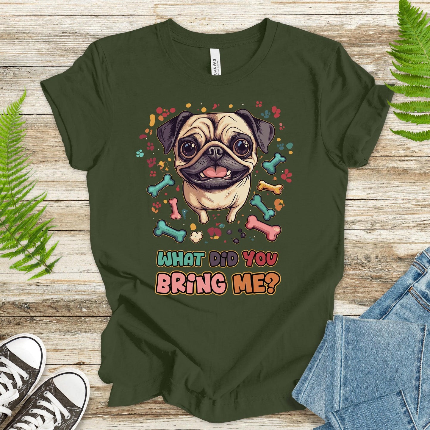 Retro Pug What Did You Bring Me? T-Shirt - TShirtree