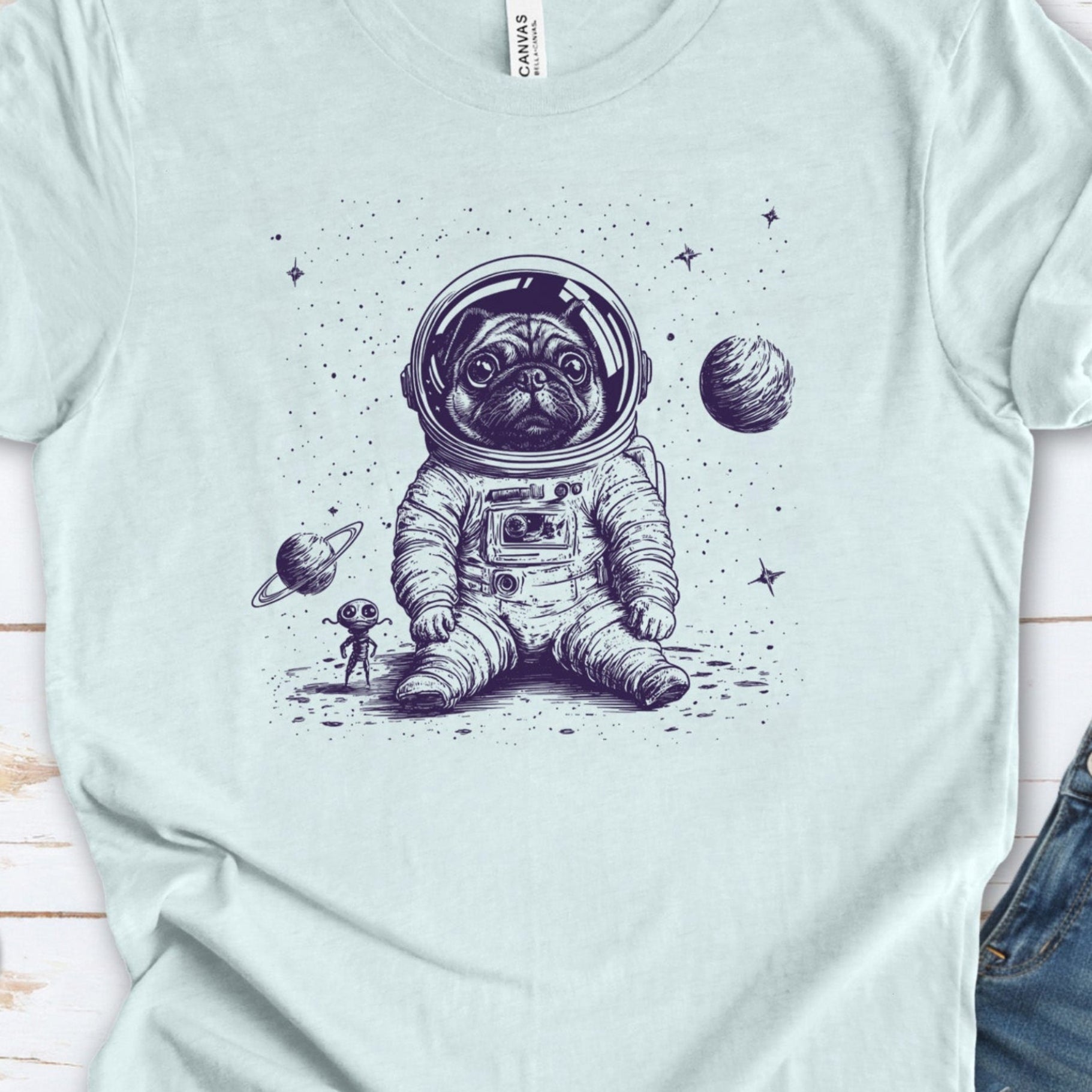 Space Pug Dog Explorer T-Shirt